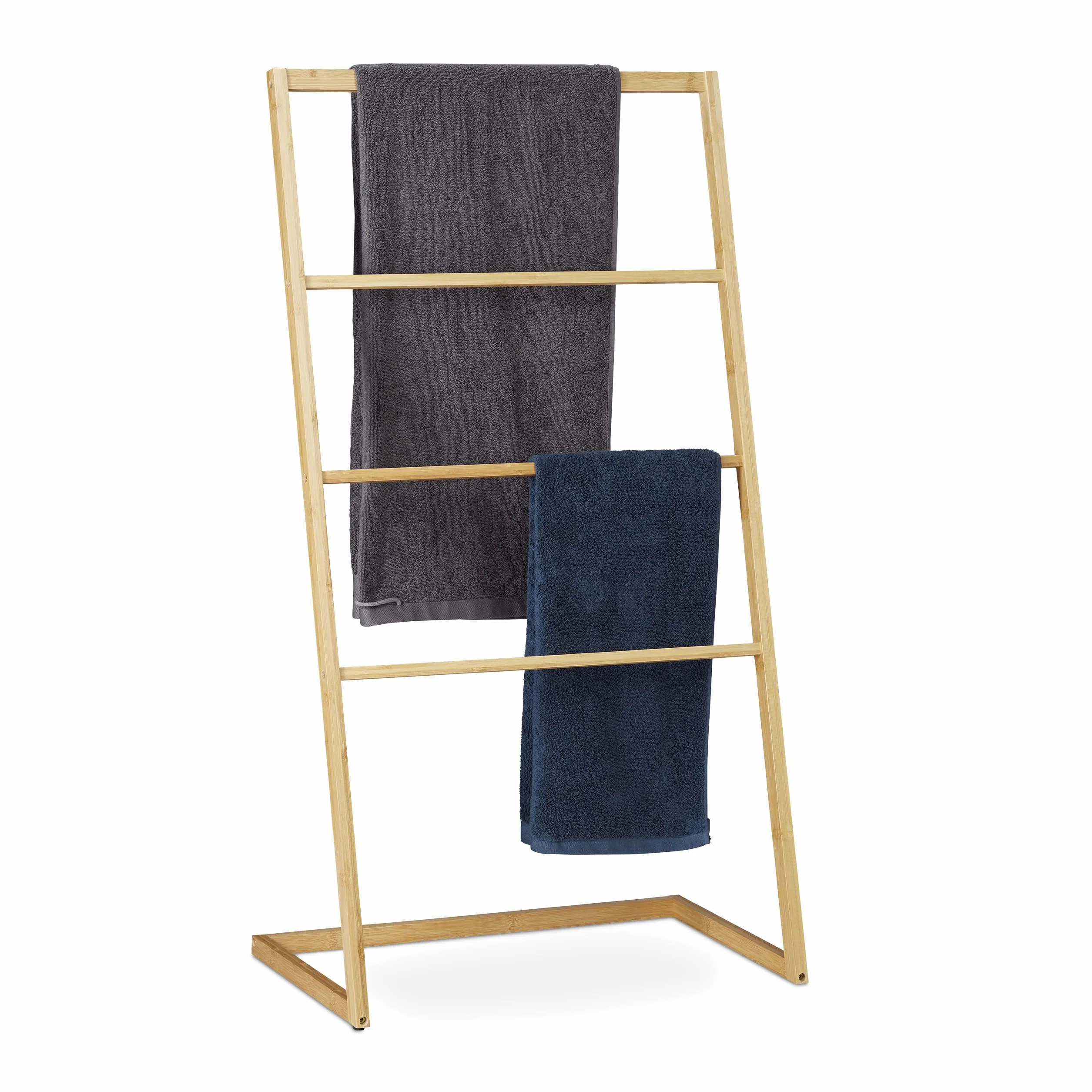 Relaxdays Porte pieds, échelle escalier 4 barreaux, serviette bain douche, HxlxP 110 x 60 x 35 cm, nature, Bambou, One size