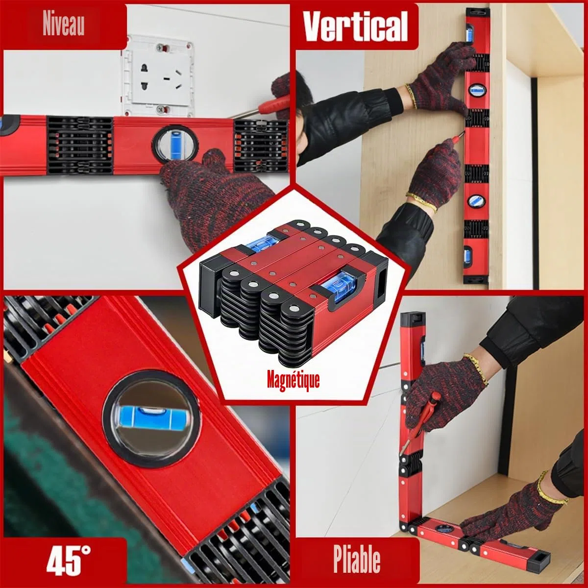 N&S Juvyig - Outil multifonction pliable pour la menuiserie, outil de mesure multi-angle pour la menuiserie, nivellement précis dans n'importe quelle position, règle