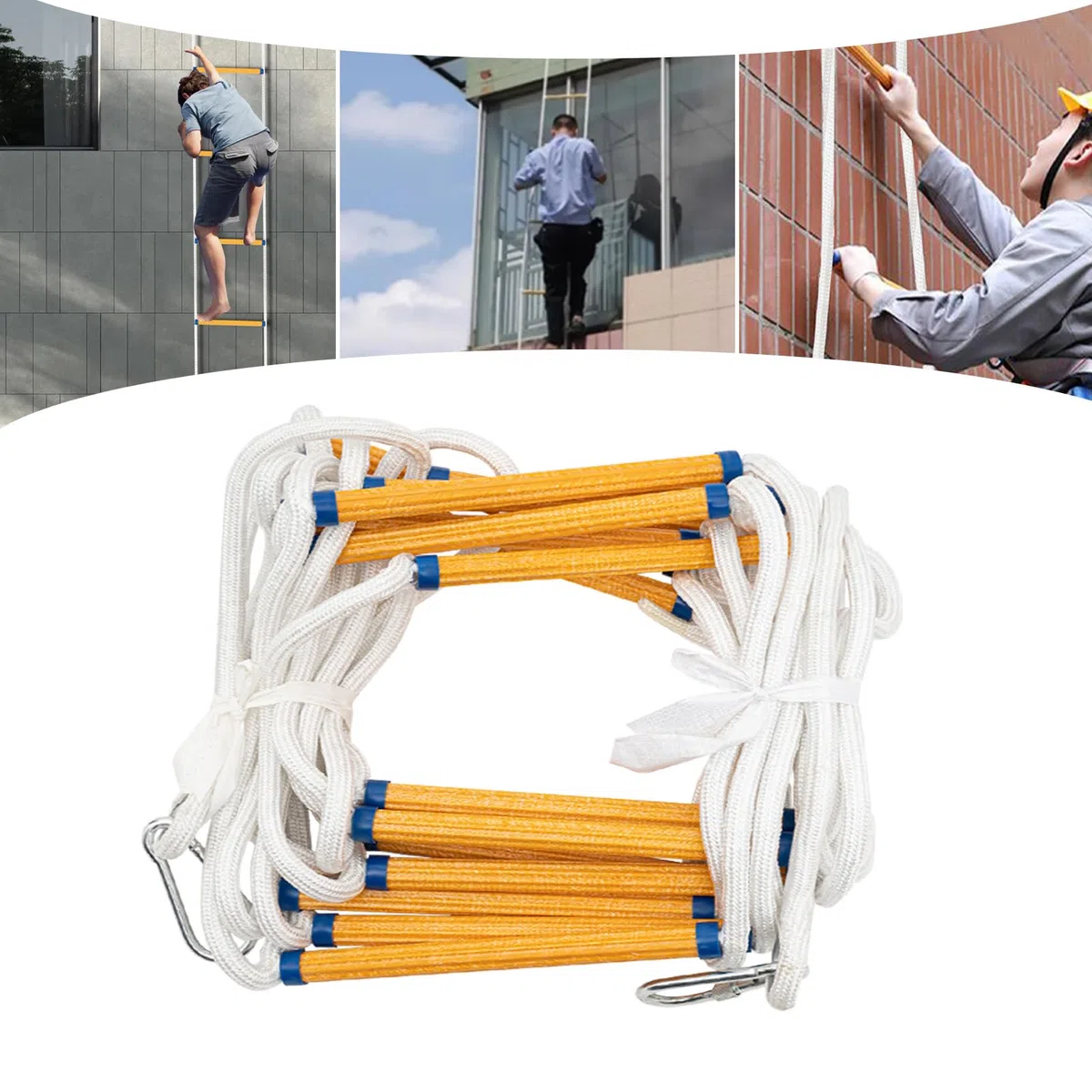 Échelle de secours portable avec 2 crochets, jusqu'à 200 kg, réutilisable, pour fenêtre, balcon, balustrade, extérieur, 10 m