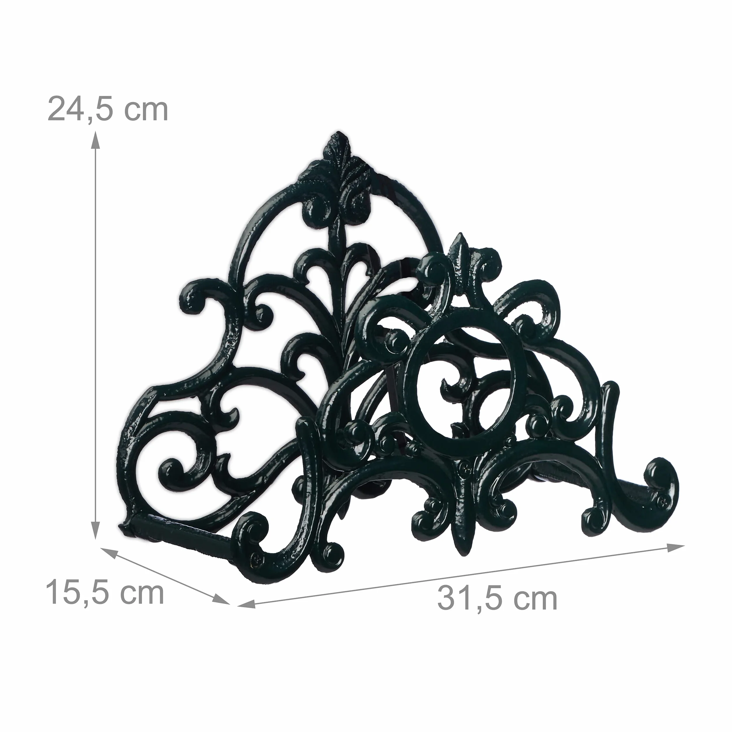 Relaxdays Support Mural pour Tuyau d’arrosage, Design Antique/Vintage, Fonte de Fer, HLP 24,5x31,5x15,5 cm, Vert foncé