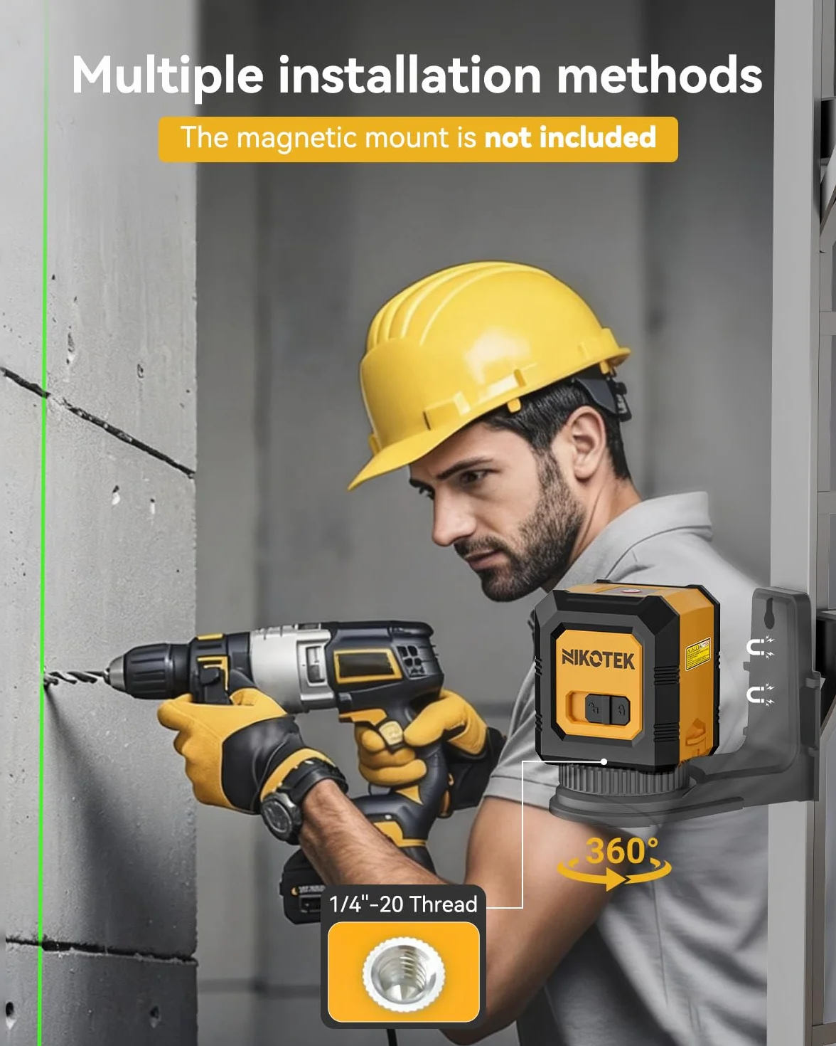 Nikotek Niveau Laser Auto-nivelant Faisceau Horizontal et Vertical Laser Croisé pour la Décoration de La Maison, Pochette de Transport, Batterie Incluse (VertGT)