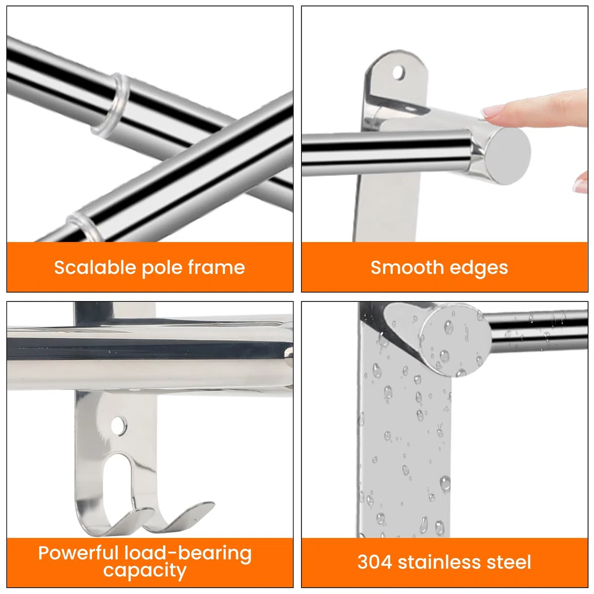 Porte-Serviettes Mural Adhésif avec 2 Crochets 40-75cm Double Bars | Porte Serviette Salle de Bain, Porte-Serviettes Acier Inoxydable 304 Adhésif pour Salle de Bain, Cuisine