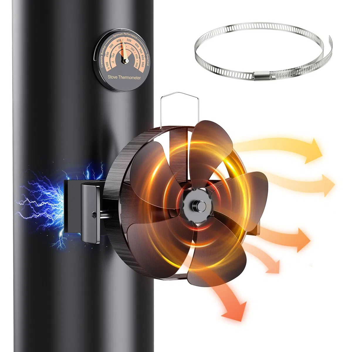 3 en 1 ventilateur de poêle à bois 5 pales support de ventilateur de brûleur à bûches 180° Rotation magnétique ventilateurs de cheminée à bois ventilateurs de cheminée alimentés par la chaleur