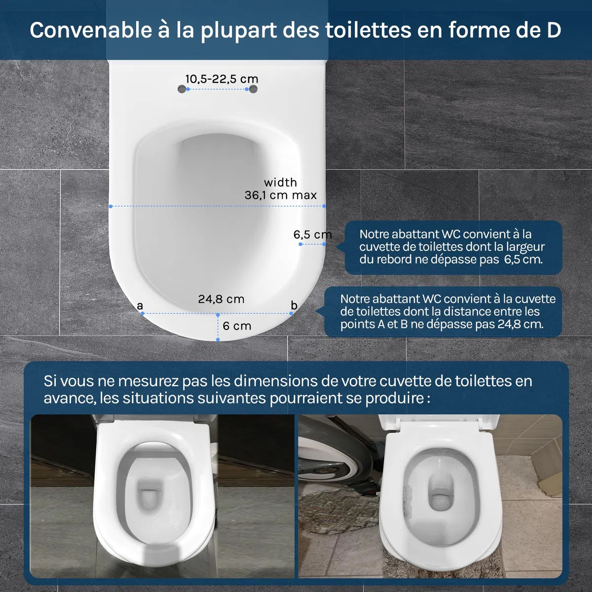 WOLTU Abattant WC Familial, Lunette de Toilette avec Siège Enfant Magnétique, Cuvette Toilette avec Frein de Chute, Démontage Rapide, Soft-close, Forme D, en PP, Blanc, 361x454x44mm