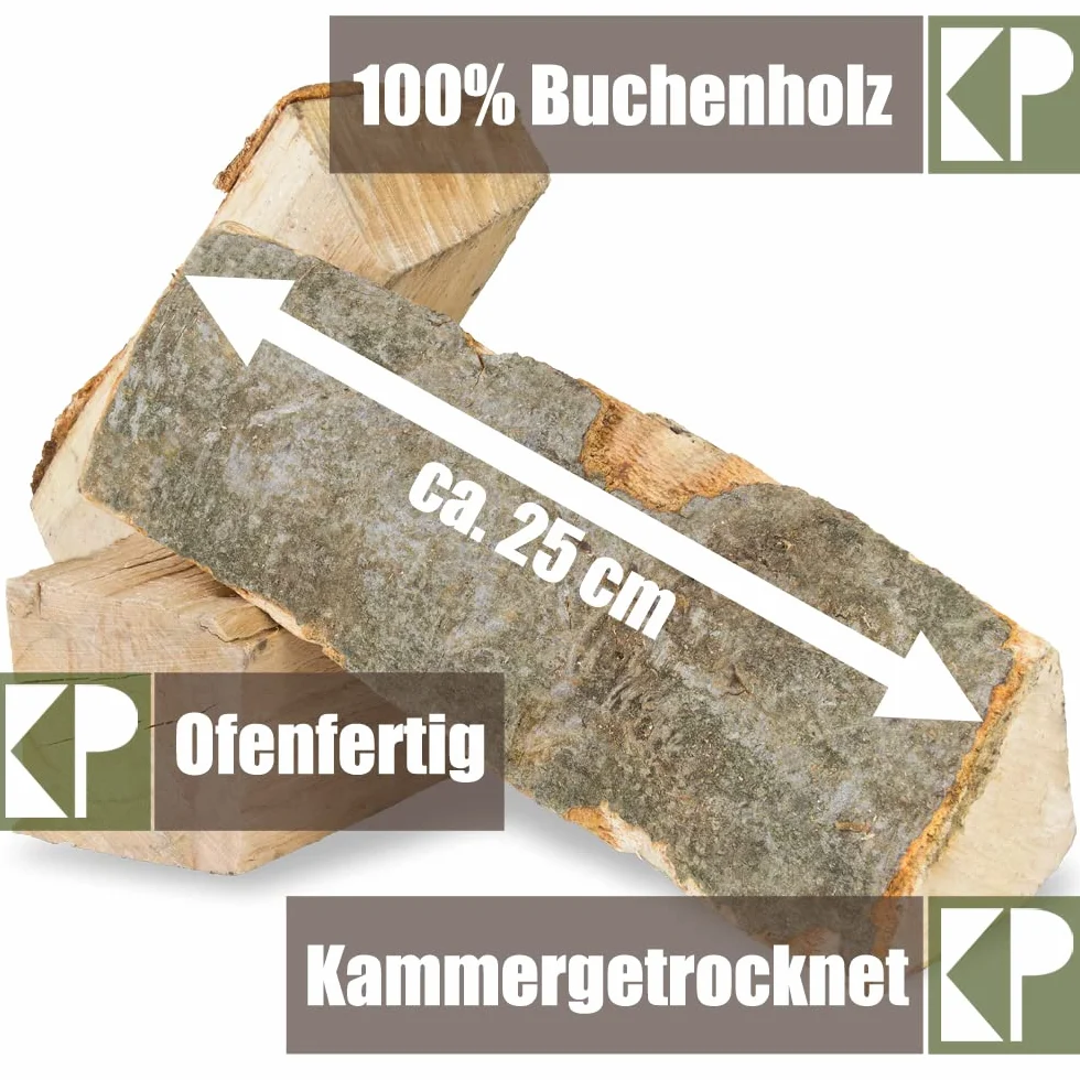Bois de Chauffage 30 kg pour Poêle et Cheminée Brasero Grill Panier à Feu Bûches de Bois de Hêtre 25 cm Kingpower