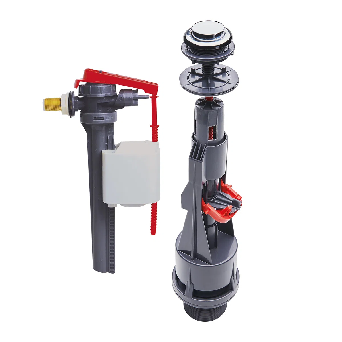 Wirquin 10723887 Chasse d'eau wc complète mécanisme wc simple chasse Aquacontrol & robinet flotteur à alimentation latérale Jollyfill, gris