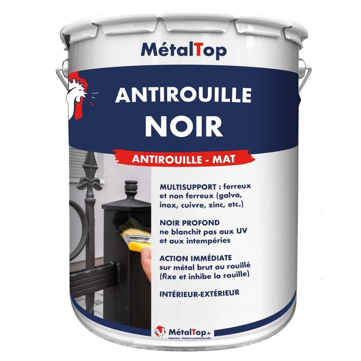 Metaltop - Antirouille Noir - Noir signalisation - RAL 9017-1 L - Sous-couche protectrice antirouille pour métal et fer