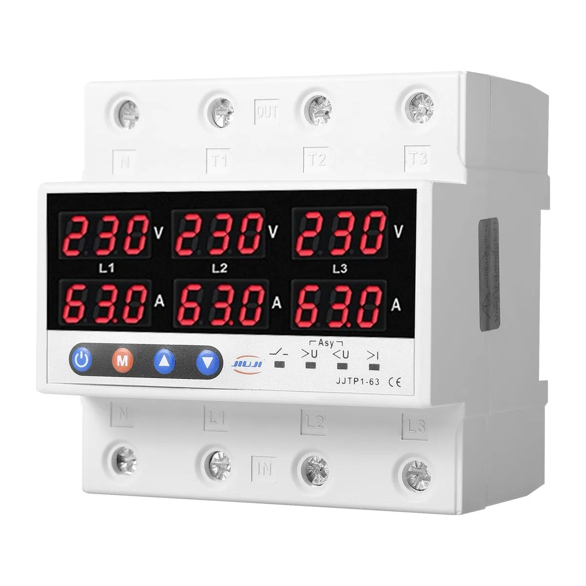 Jadeshay Protecteur de Courant de Tension Triphasé AC220V 100AVoltmètre Ampèremètre Rail Din Triphasé Dispositif de Protection Contre Les Surtensions/sous-tensions