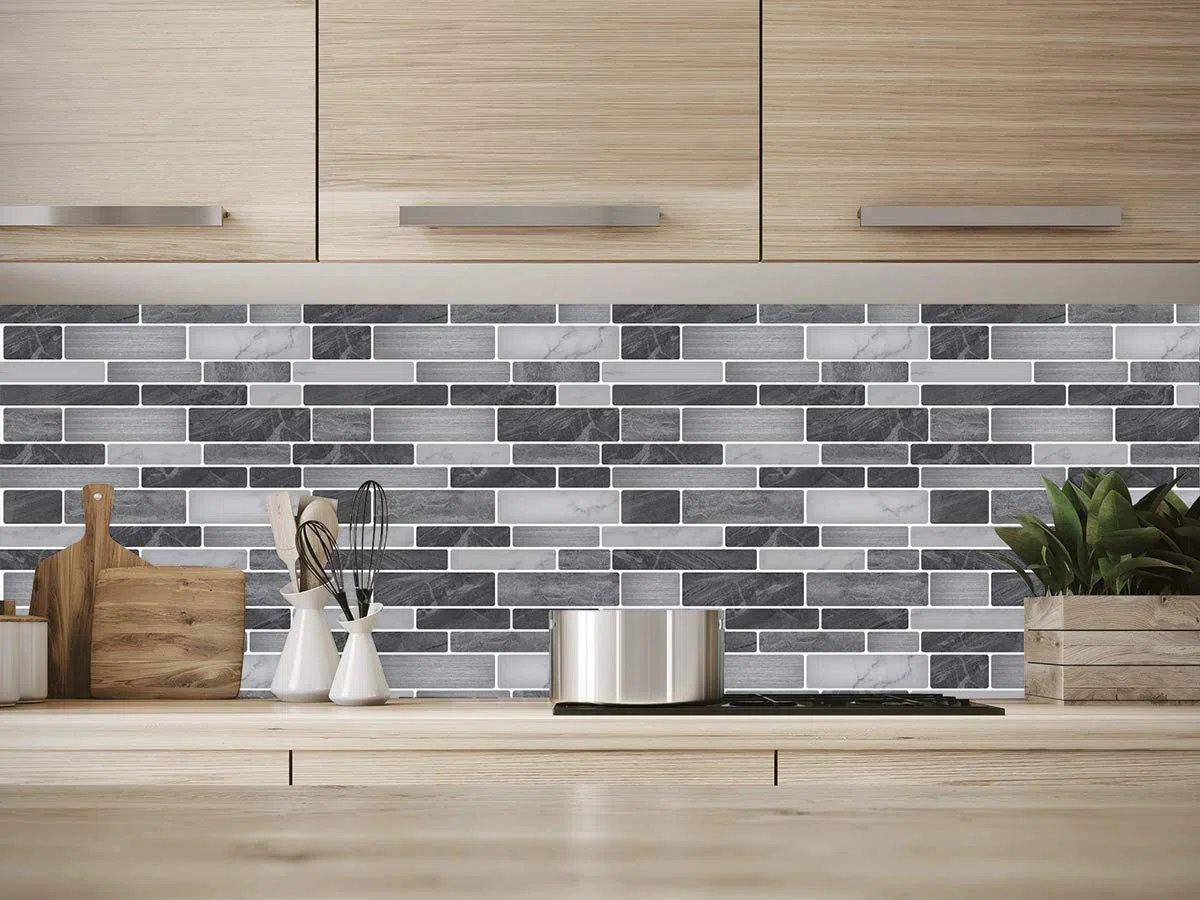 Art3d Lot de 10 pièces,Carrelage Autocollant Mural,Crédence Adhésive Noir et Gris avec Motif Marbre pour Cuisine Salle de bains,Effet mosaique,30x30cm