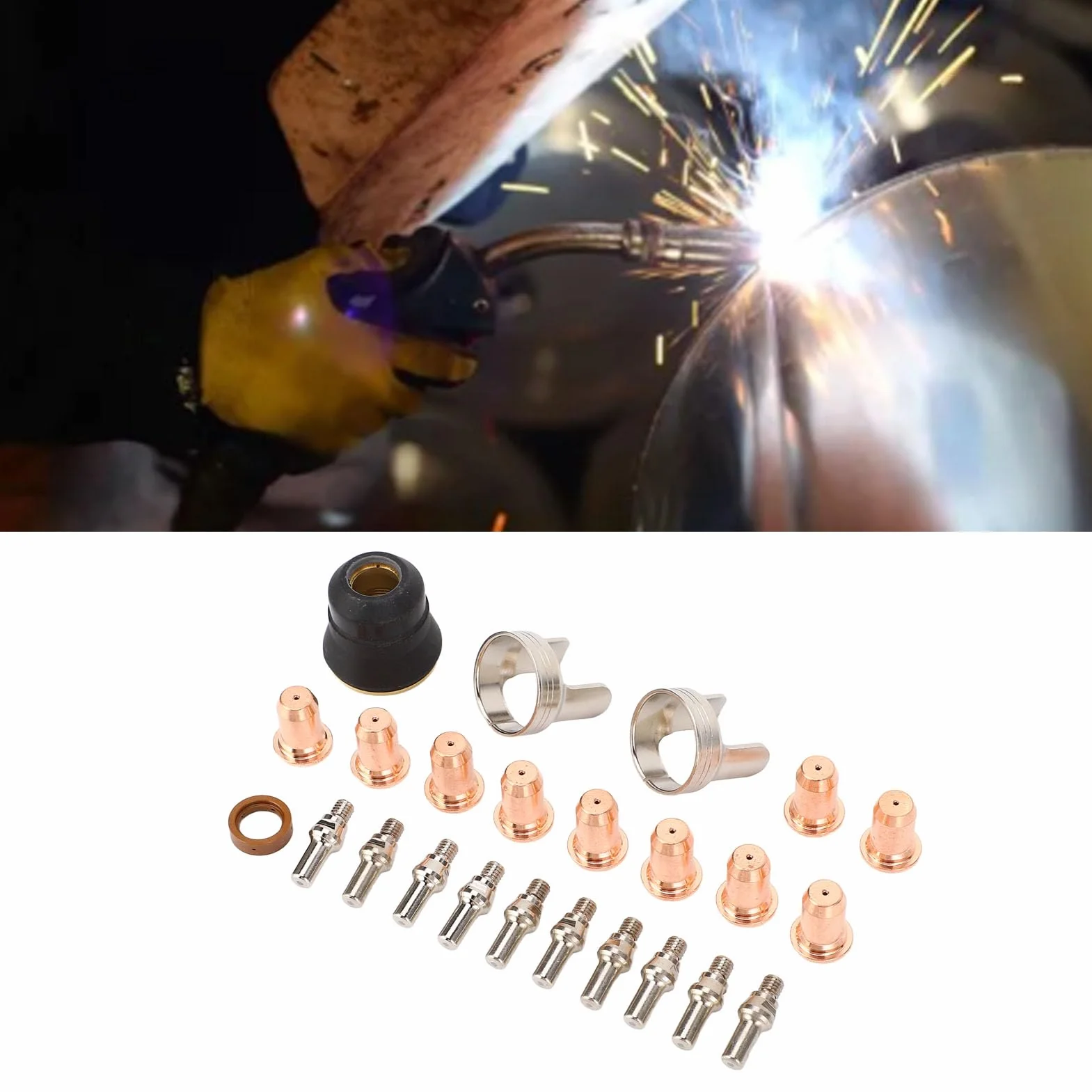 Kit D'électrodes de Pointe IPT40 24 Pièces, Pointe de Torche de Découpe Plasma, Consommables D'électrode en Laiton, Buse de Découpe Plasma, pour CUT 55DS Pro, CUT 65DS, Facile à