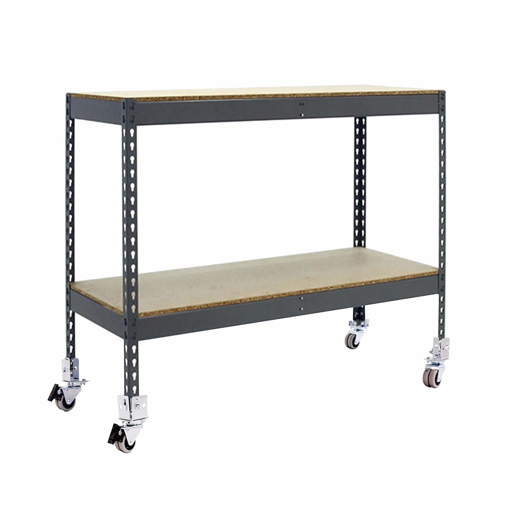 Simon Rack Étagère Charge Lourde avec Roues 975x1200x600 mm, 2 Niveaux Bois, 75 kg par Niveau, Structure Acier, Gris/Bois - Ecoforte