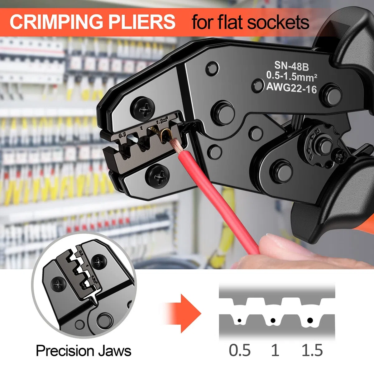 Pince à Sertir électrique pour Connecteur Bêche, 0.5-1.5mm²/22-16 AWG, Preciva Pince à Sertir les Cosses de Fils with 600pcs de Connecteurs Mâles Femelles pour Câbles en Laiton