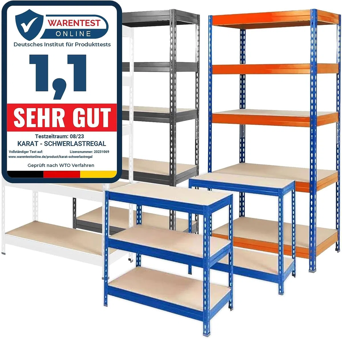 KARAT Rayonnages Charges Lourdes en métal pour Magasin & Garage - Étagères modulable à Grande Tenue - Rangement métallique pneus Charge Max. 1250 kg-Grizzly-Anthracite-Gris, 220 x 90 x 45 cm