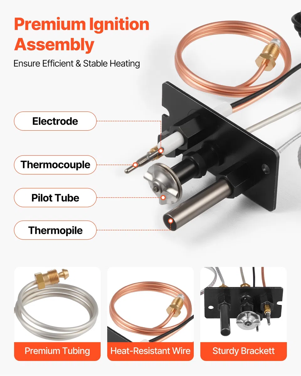 VEVOR Ensemble de veilleuse à gaz, références OE 69L17, 69L1701, 904405, J4117, 108084-02, kit d'allumage de remplacement pour foyer au gaz naturel, pour les modèles Lennox, Superior et Astria, noir