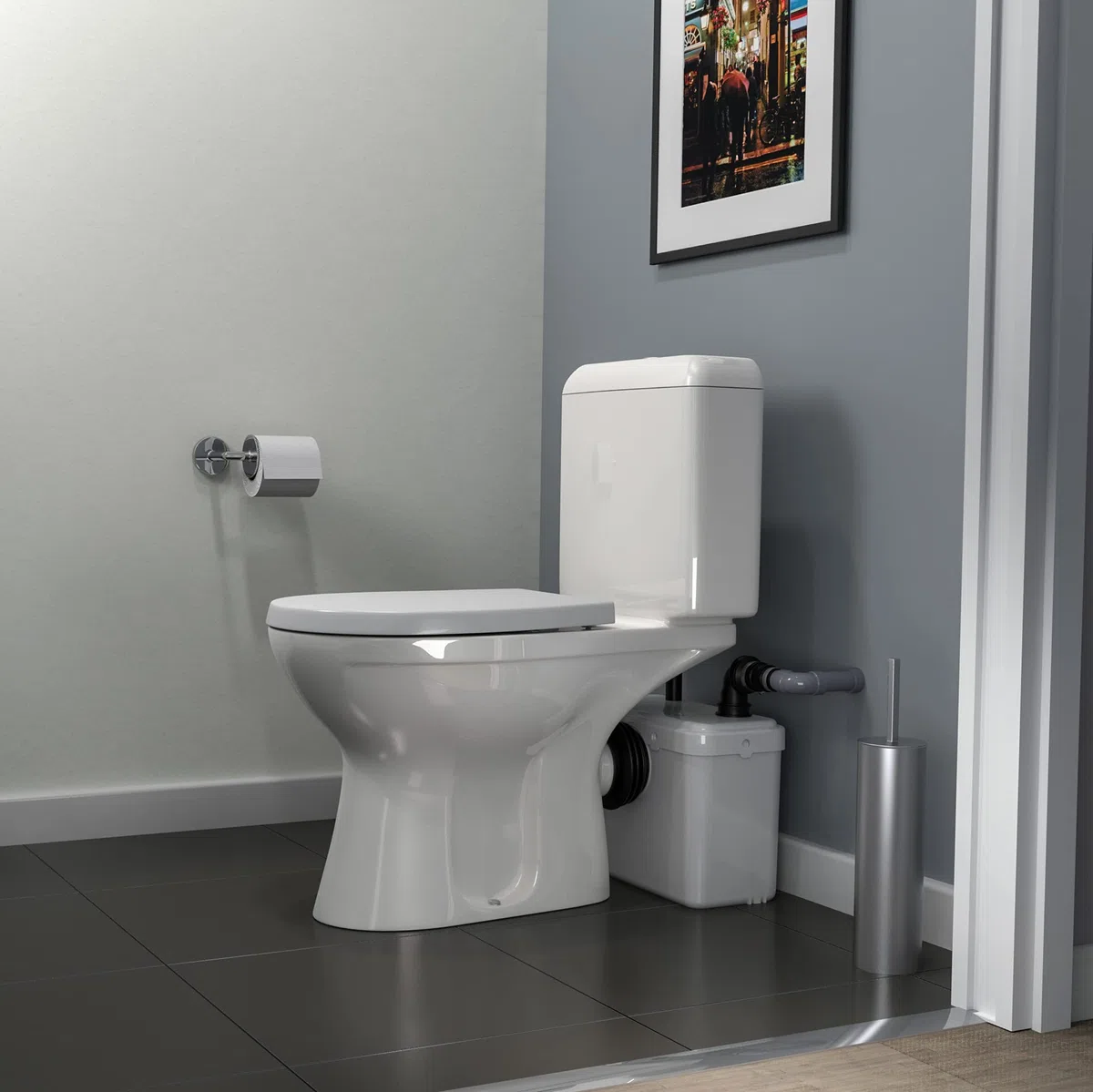 1 - Broyeur WC Adaptable, 1 entrée WC et 1 entrée lavabo, Installation Facile, Moteur 400W, Relevage 3m Vertical et 30m Horizontal, Compact et Discret, Fabrication Française, Garantie 3 Ans