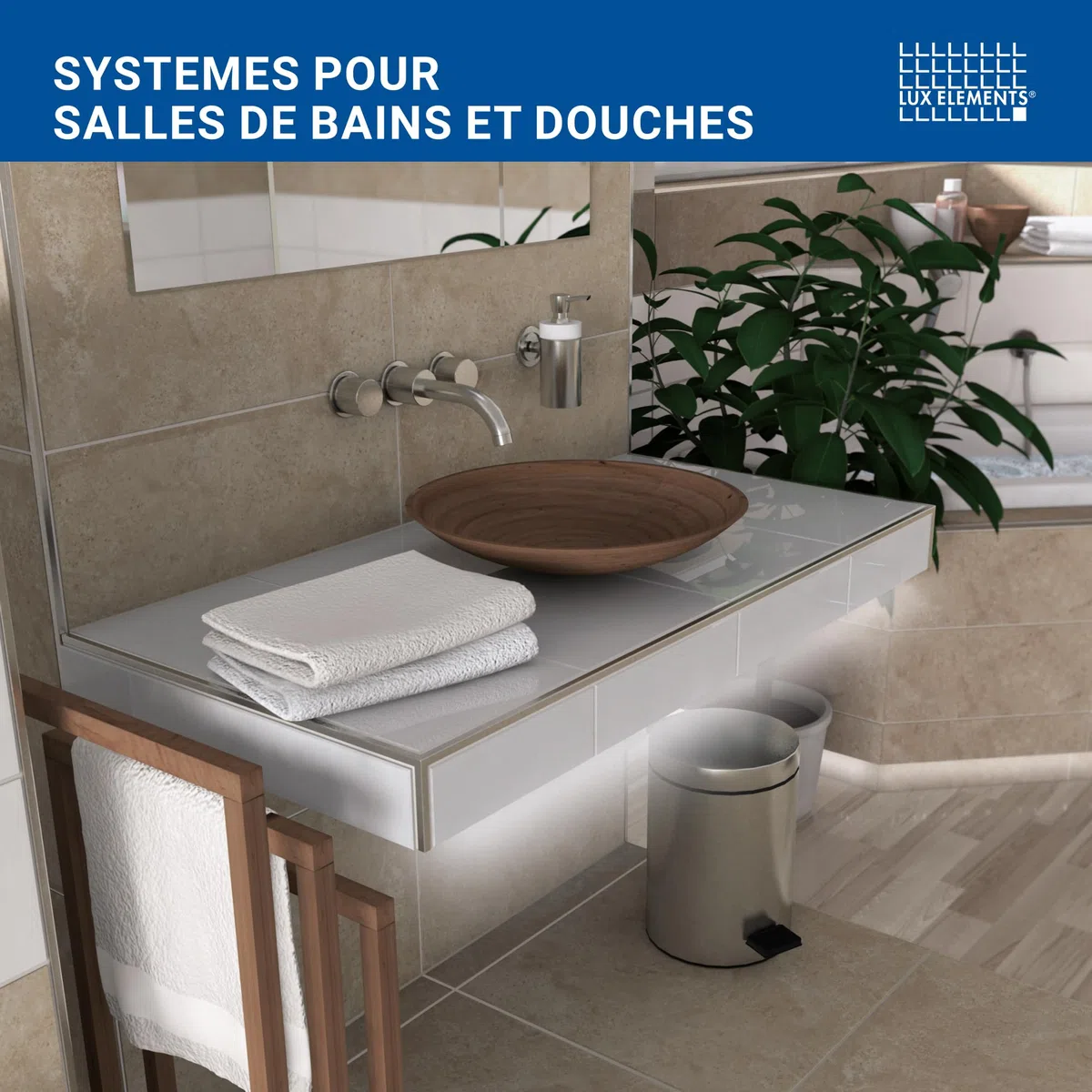 LUX ELEMENTS Plan de vasque suspendu prêt à carreler, 117 x 58,5 x 10 cm, LAVADO-FLOAT G LLAVE5001, gris