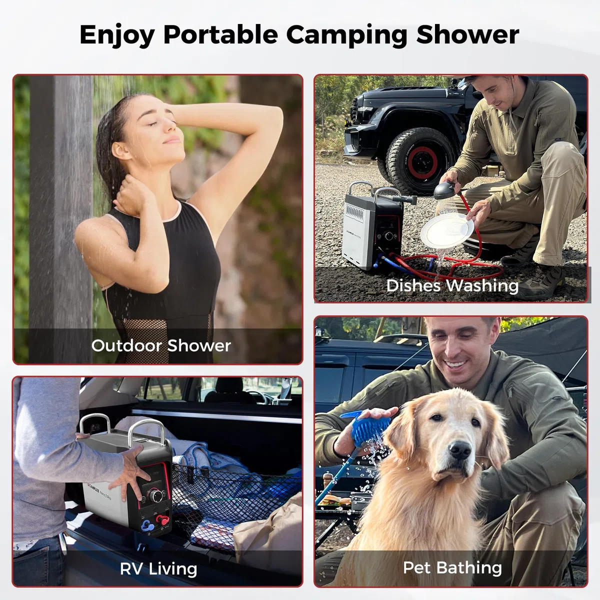 CAMPLUX Nano 3 Litres Chauffe-Eau à Gaz Portatif avec Pompe, 12V, Butane (28-30 mbar)/ Propane (37 mbar), pour Douche Camping, Nano 3 Pro