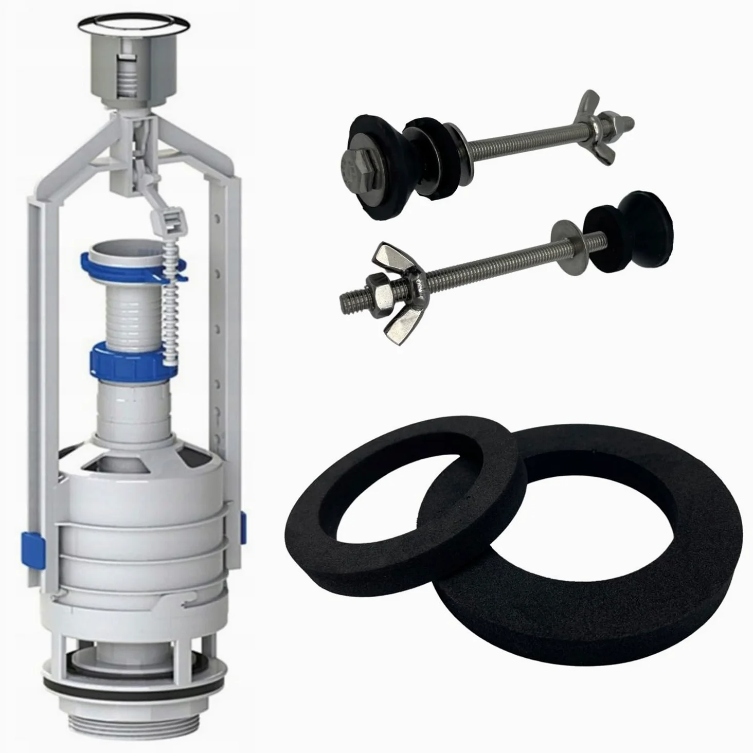 Rimex Robinet De Vidange Pour WC De Chasse D'eau 107 mm Pour Chasse D'eau WC Réservoir De WC Robinet De Chasse D'eau Avec Arrêt Avec Kit De Réparation Avec Joints Vis
