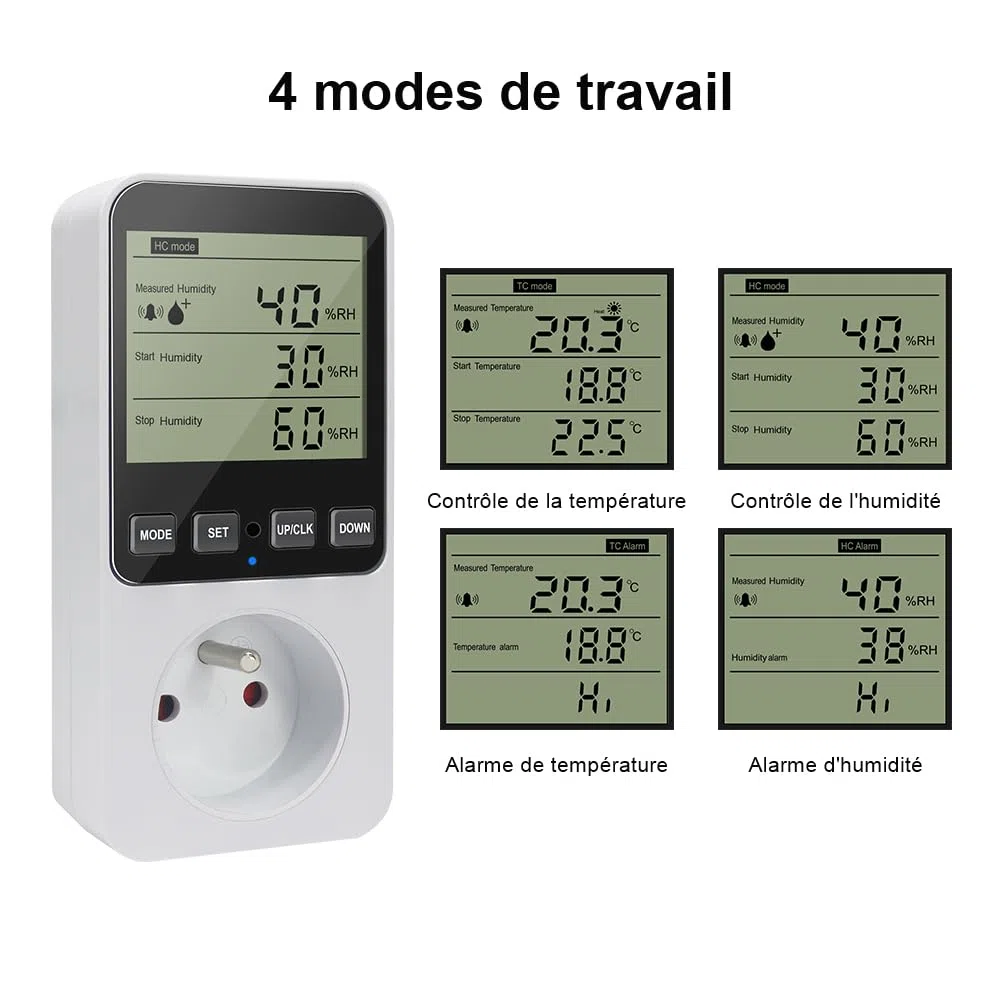 KETOTEK Digital Contrôleur Humidité/Température, Prise Hygrostat avec Sonde, Regulateur D'humidité 230V avec Alarme pour Incubateur Serre Humidificateur Déshumidificateur