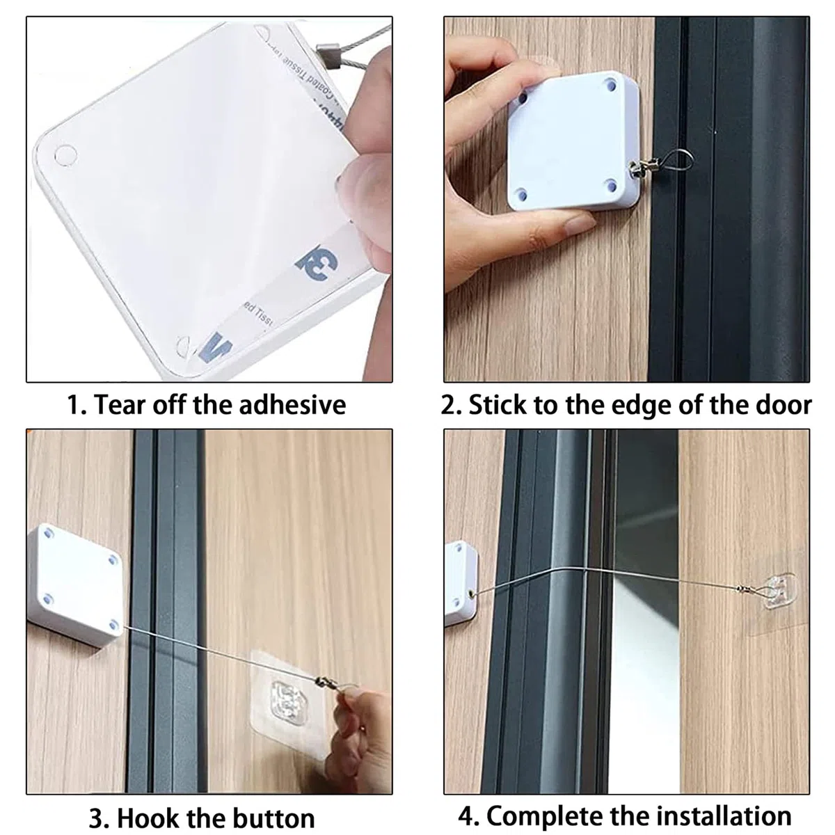 2 Pièces Ferme-Porte à Capteur Automatique, Porte à Capteur Automatique Sans Poinçon Automatic Door Closer, Ferme-Porte Automatique Avec Capteurs Avec Cordon de Serrage(Force Traction: 800g)