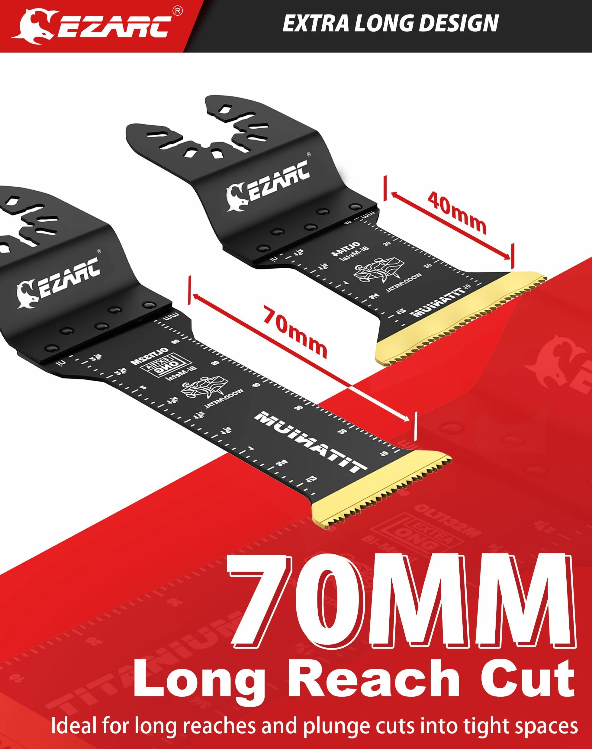 Lames de scie oscillante en titane EZARC, longueur standard et lames multitool oscillantes extra-longues pour la découpe de métal, de clous en bois, de vis, de plastique, lot de 12.