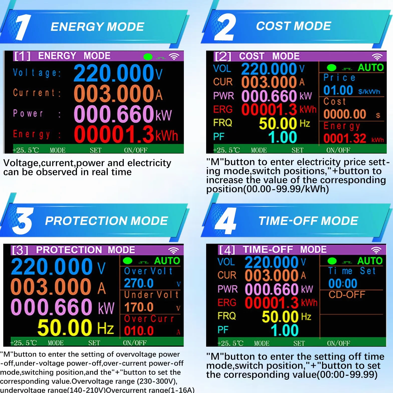 Jadeshay Wattmètre Prise Compteur d'Énergie WiFi Prise Consommation Electrique avec 8 Modes réglables, Écran LCD, Protection de Tension et de Courant 16A 230VAC, Contrôle Tuya APP