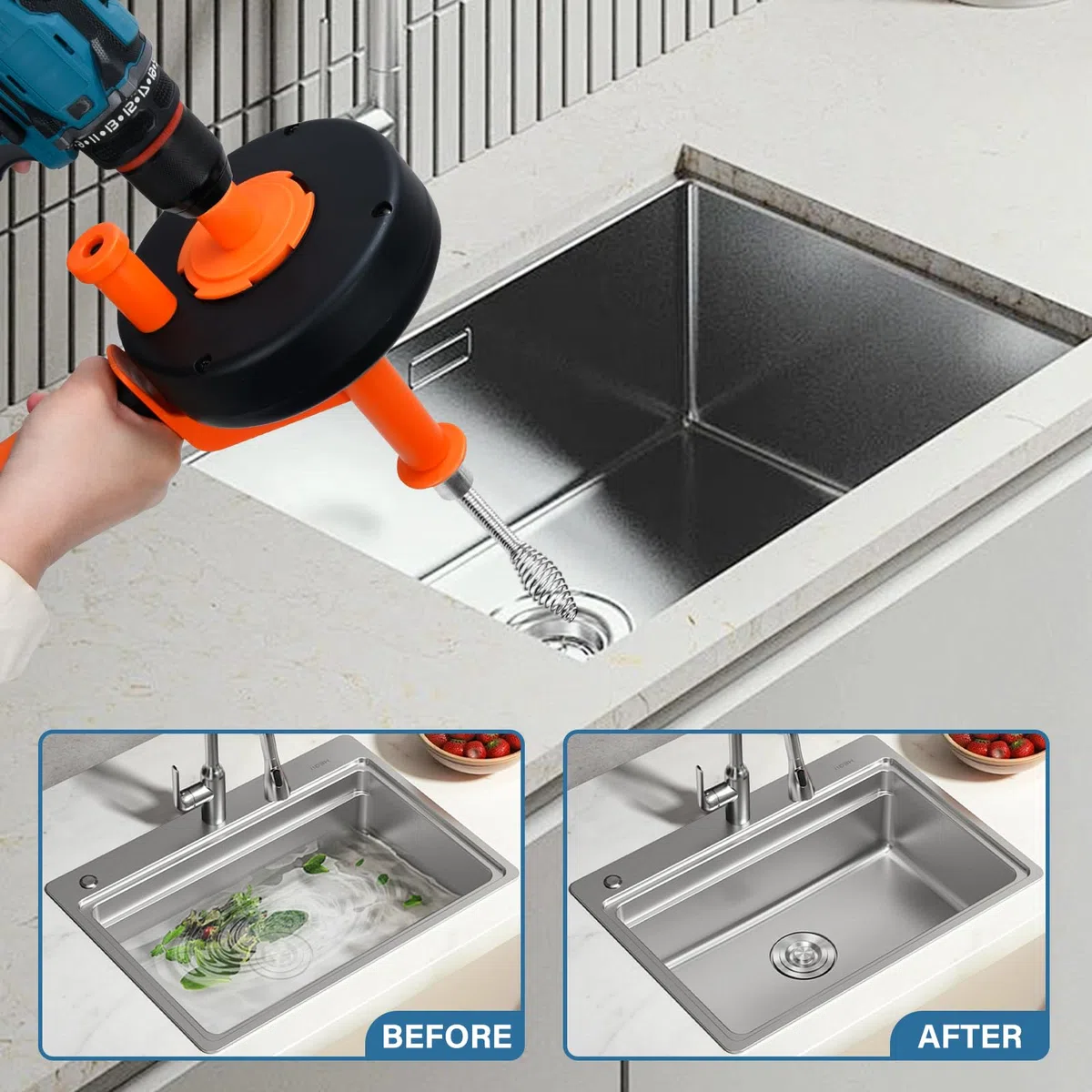 Furet Deboucheur Canalisation Avec Foret 13m, IdéAl Pour Le Nettoyage éCologique Des Drains Furet Deboucheur, Efficace Contre Le Blocage Destop Deboucheur Canalisation