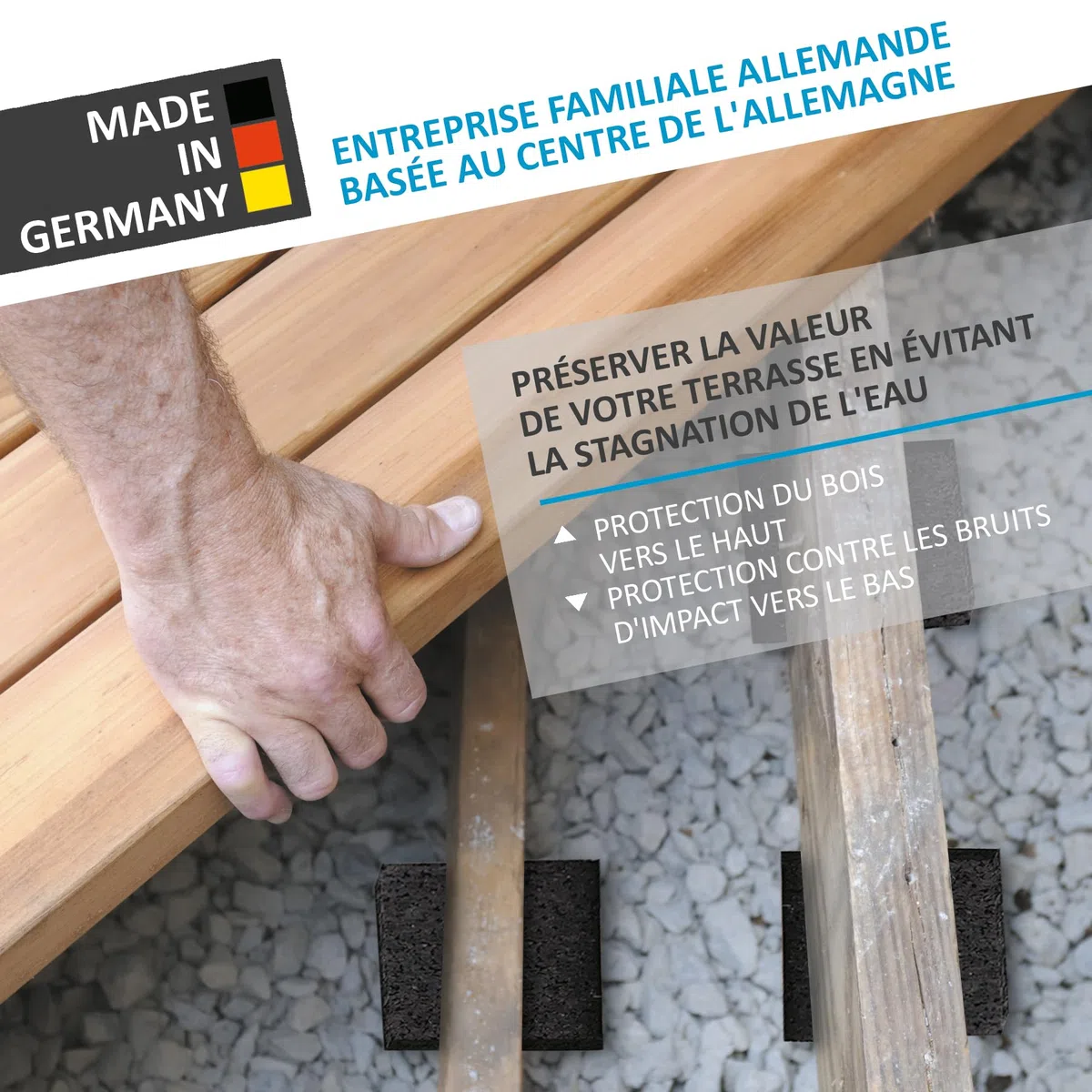 My Plast I 90 x 90 x 10 mm - 100 pièces I Dalle amortissante pour terrasses - dalle caoutchouc résistante à l'eau pour le bois de la terrasse, cale terrasse protection de construction résilient