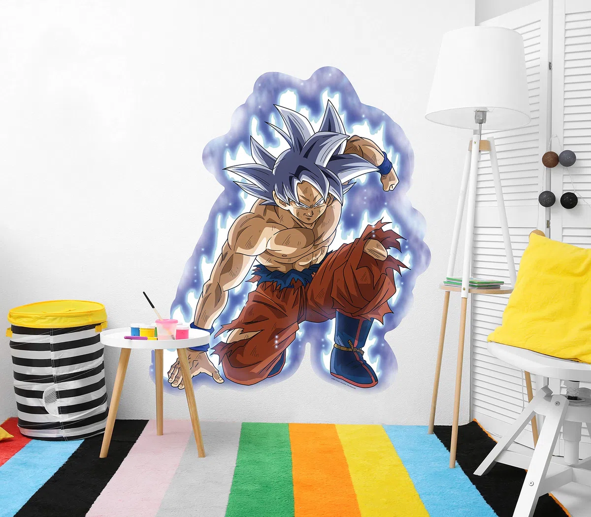 Oedim Vinyle Mural Taille réelle Dragon Ball Super Goku Ultra Instinct Produit Officiel Plusieurs mesures Vinyle pour Murs Produit Original Vinyle adhésif Mural Décoration intérieure DBS 94x110cm