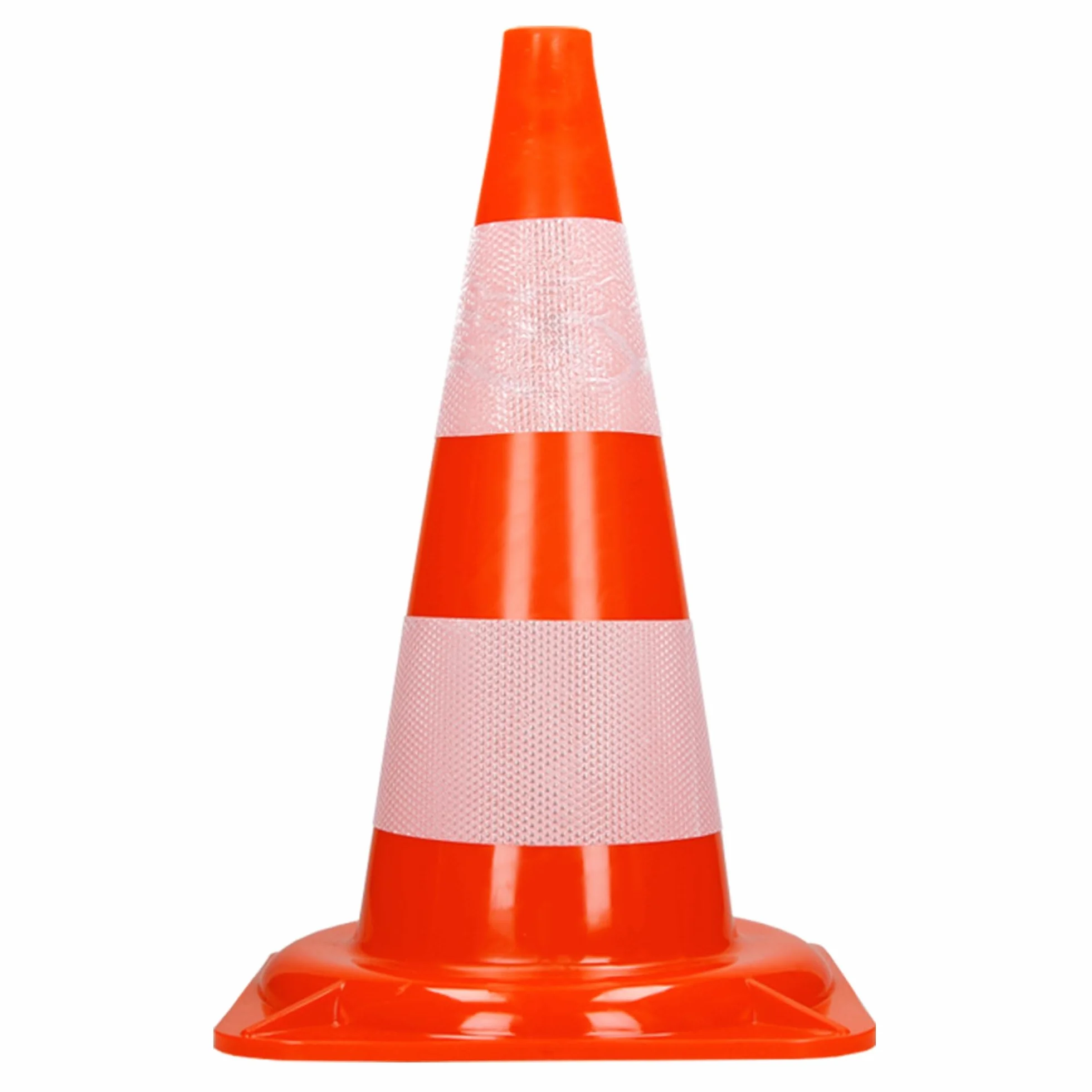 ECD Germany 4X Cônes Signalisation Pylône, 47cm, PVC Solide, Orange/Blanc, Triangle de Circulation, Marqueur Attention Sécurité, avec 2 Bandes Réfléchissantes, Pylone Cône Avertissement de Parking