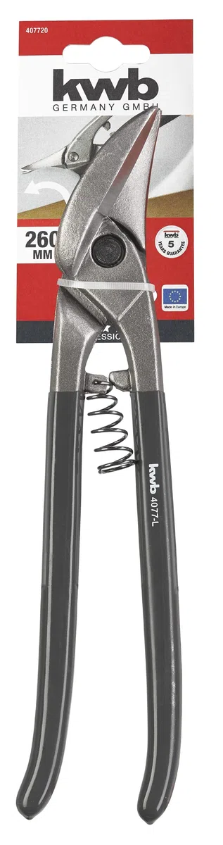 kwb Cisaille à tôle professionnelle Coupe à gauche 260 mm pour courbes étroites, coupe pour tôle max. 1,5 mm et acier inoxydable / V2A jusqu'à 1 mm.