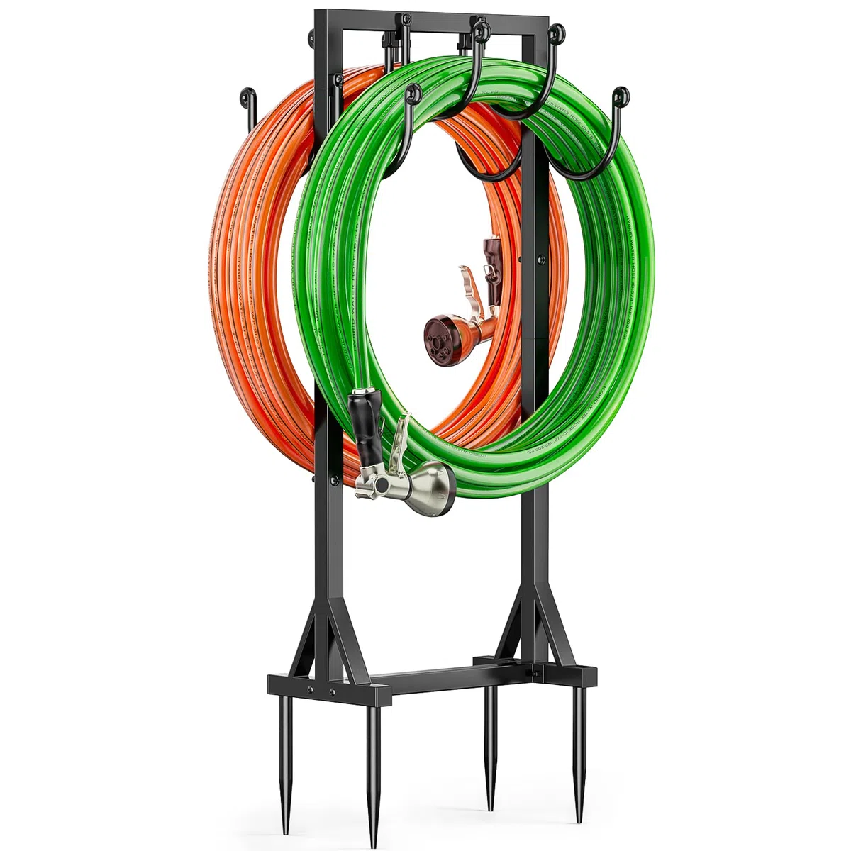 Bomclap Support de tuyau d'arrosage, 116 cm, double face, autoportant, pour jardin, support de tuyau d'arrosage, amovible, en métal, avec crochet, robuste