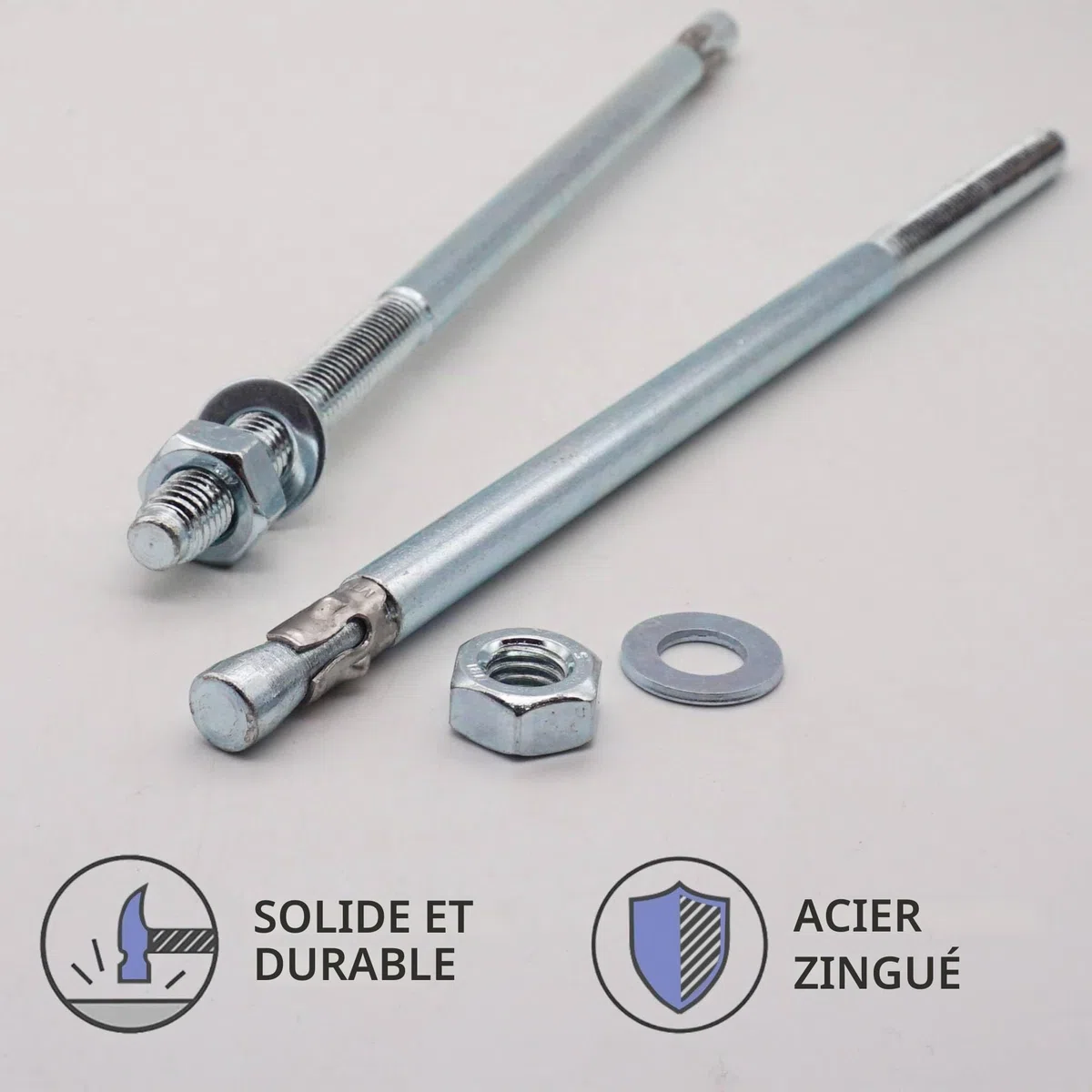 SKIR'CO (10 pcs) Ancres à coin plaquées zinc M10 x 250 mm, goujons métalliques, boulon d'ancrage, ancres de maçonnerie, ancre en béton