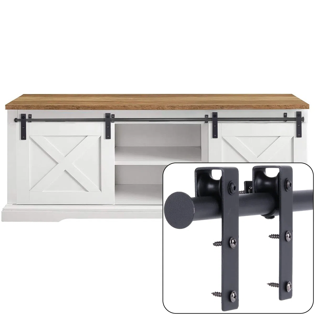 120CM/4FT Quincaillerie Kit de Rail pour Porte Coulissante,Mini Rail de Porte de Grange Coulissante,Ensemble Hardware kit pour Porte Suspendue,Armoire de Rangement,Meubles TV,Placards