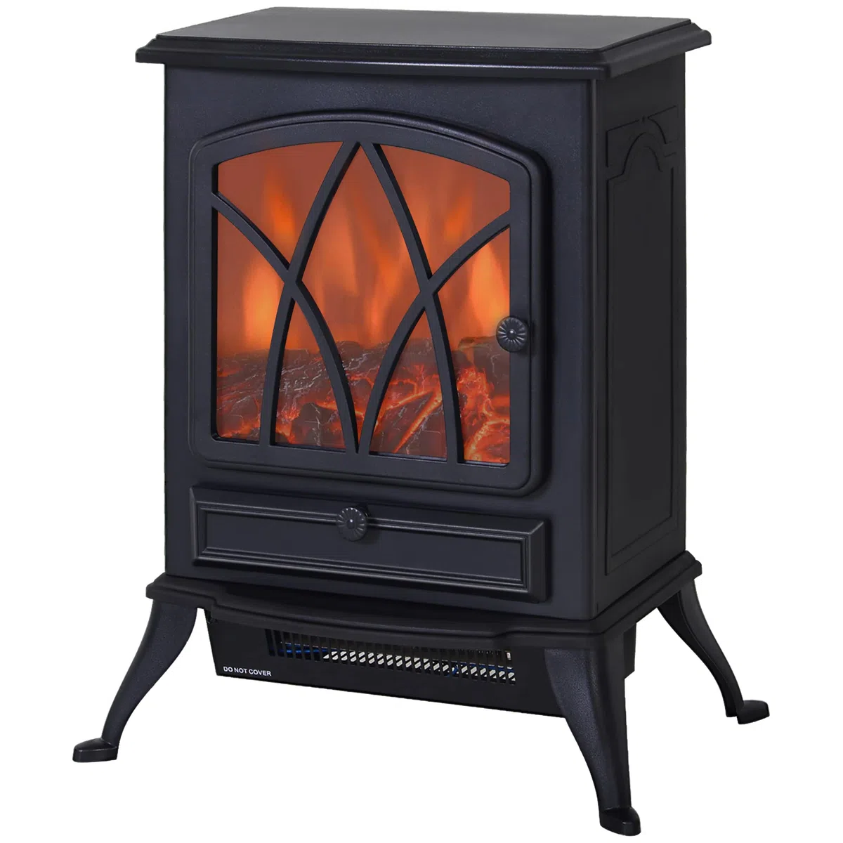 HOMCOM Cheminée électrique sur Pied 1000/2000 W, Fausse cheminée décorative avec Effet Flamme LED, Protection Contre la surchauffe, Zone de Couverture 15-30 m², Noir