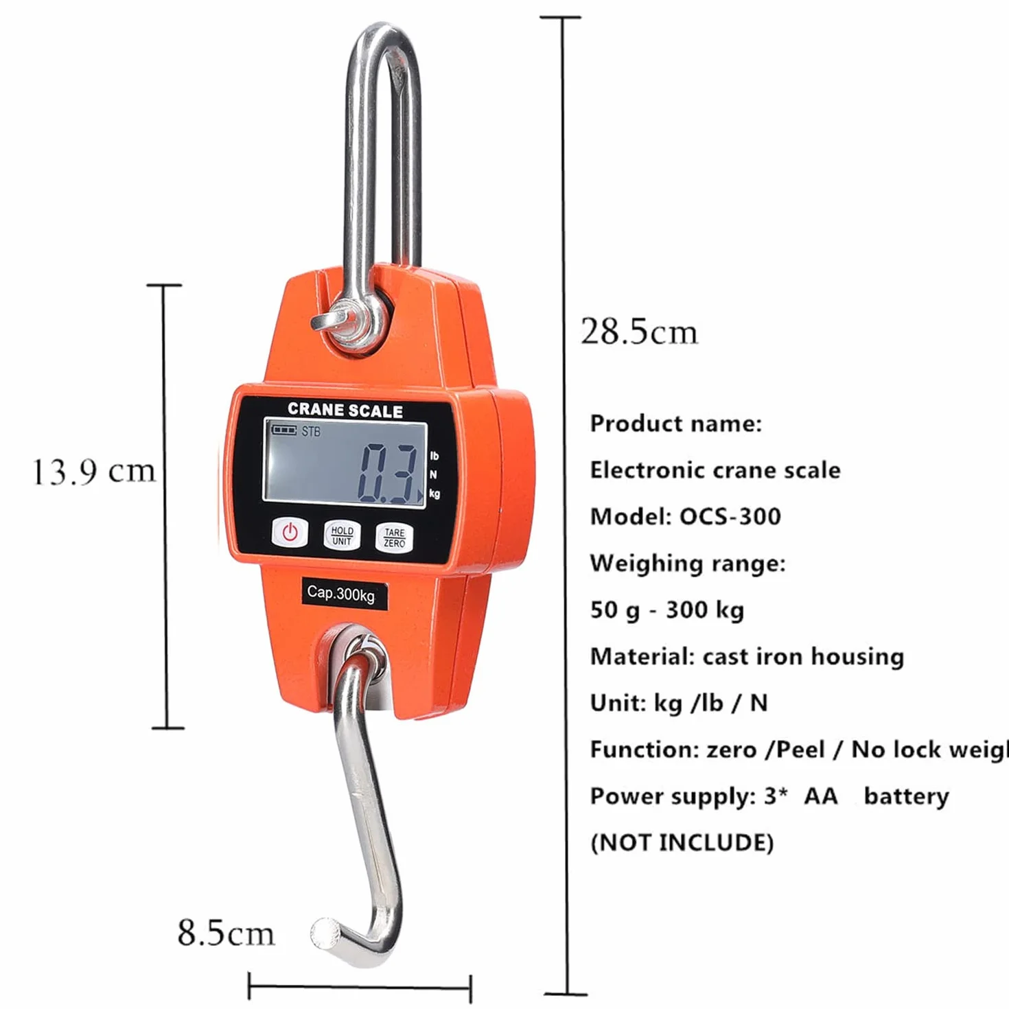 Balance de Grue Numérique Électronique Suspendue 300 kg/660 lb - Industrielle Avec Capteur Précis, Mini LCD Portable Avec Crochet pour Usine, Ferme, Chasse