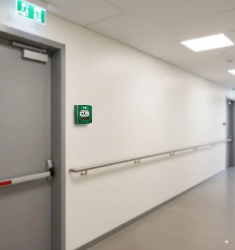 Déclencheur manuel vert 2 contacts avec capot pour déverrouillage d'issue de secours