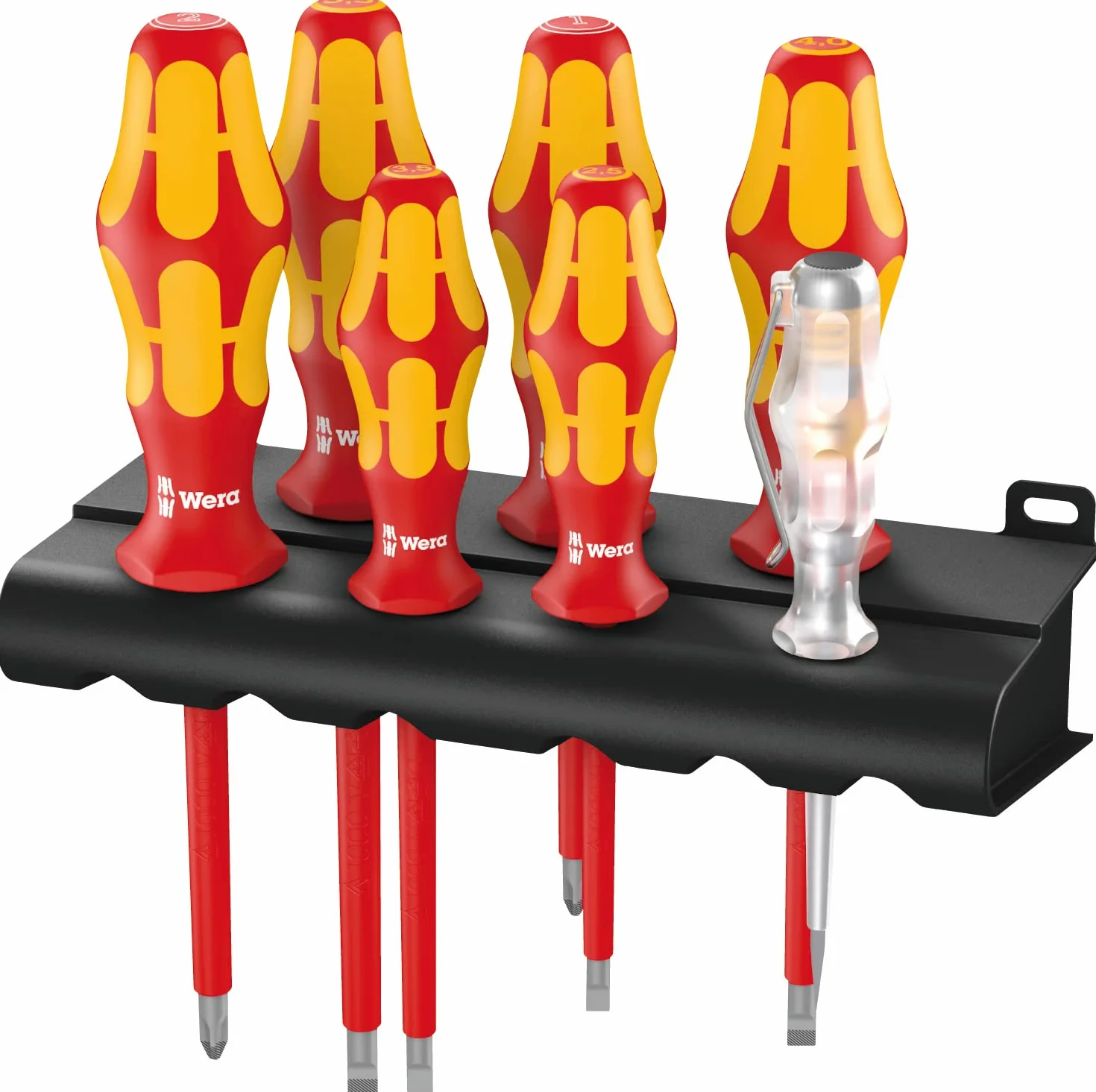 Wera 05006147001 160 i/7 Rack Jeu de tournevis Kraftform Plus Série 100 + single-pole phase tester + Rack, 7 pièces