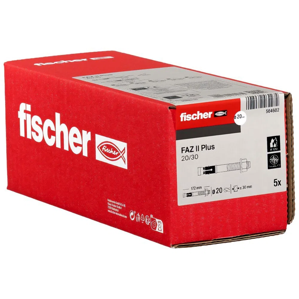 fischer - Goujon d’ancrage FAZ II Plus 20x172 -/30 en acier électrozingué/Boite de 5