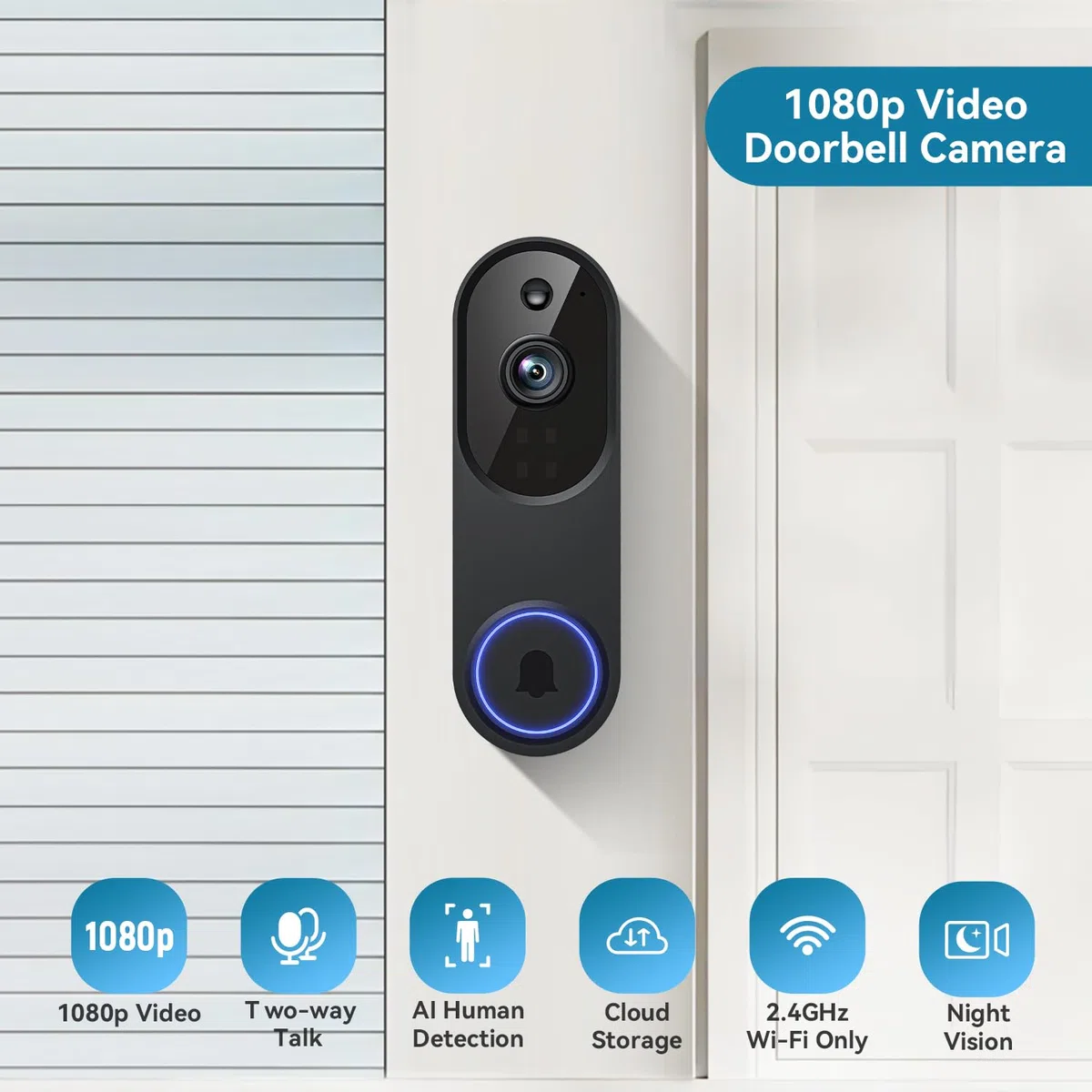 Guggre 1080P Video Doorbell Camera, Smart Human Detection, Cloud Storage, Chime Included, Live View, 2-Way Audio, IR Night Vision, Wide-Angle Lens, Indoor/Outdoor Surveillance F