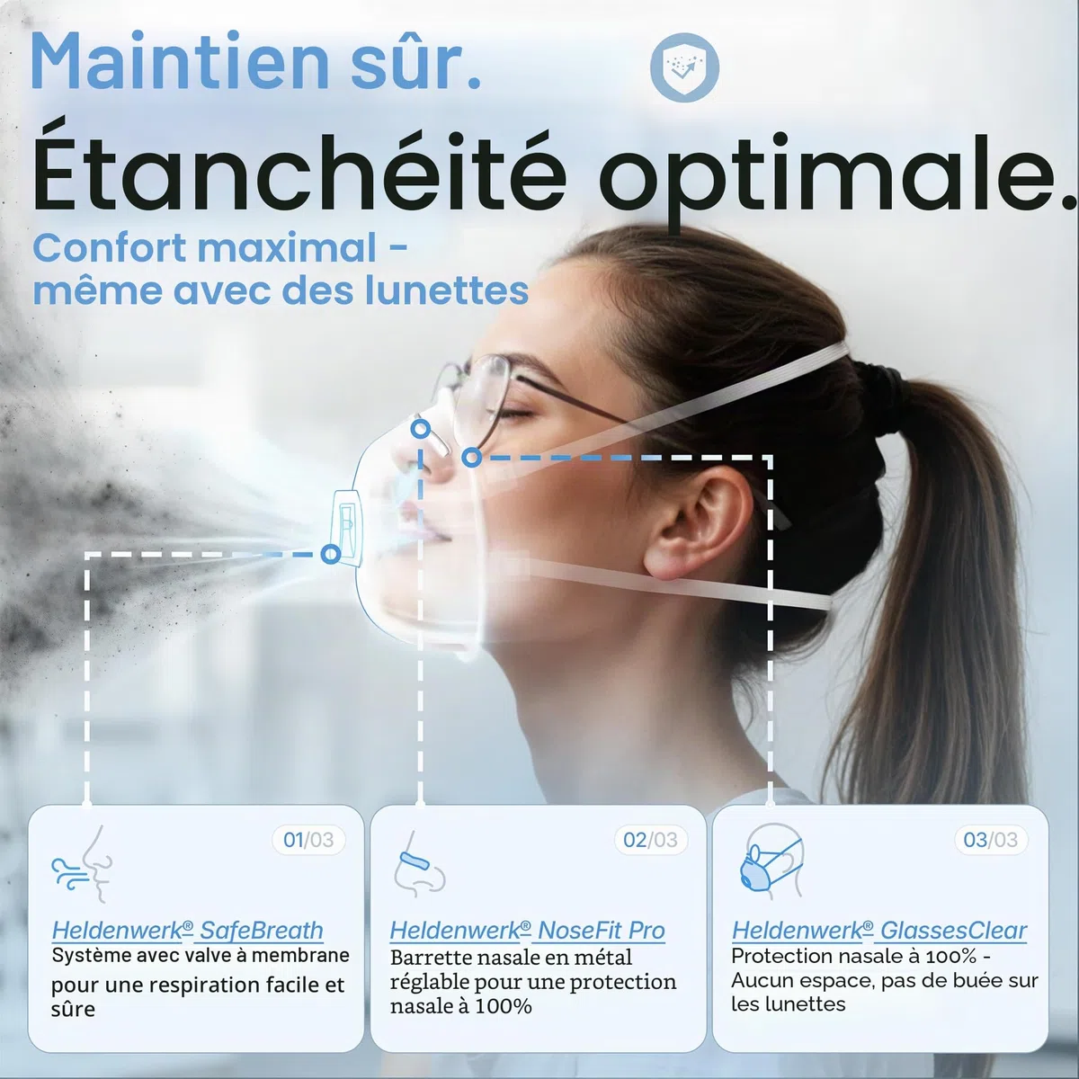 HELDENWERK FFP3 Lot de 10 masques avec valve – Lot de 5, 10 ou 20 – Masque respiratoire/anti-poussière certifié Valve d'expiration – Masques anti-poussière avec sangle arrière réglable