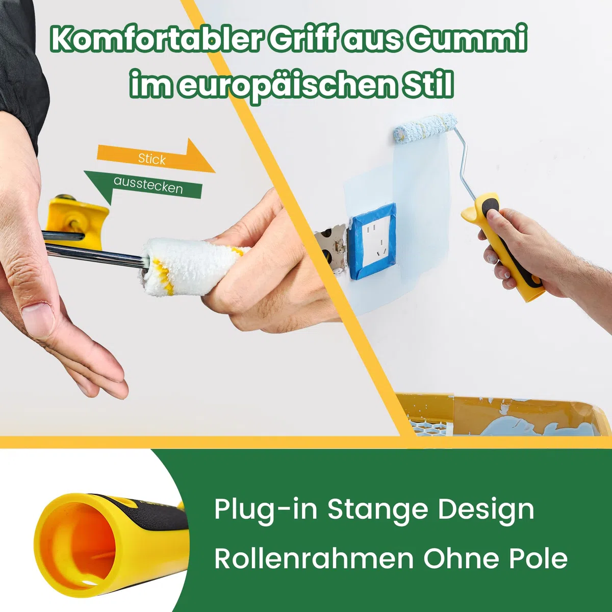 Voomey - Kit de peinture de 17 pièces, rouleaux de peinture de 22,86 cm, rouleaux de peinture de 10,16 cm et Seau de peinture de 22,9 cm avec pinceau, grille d'égouttage en plastique.