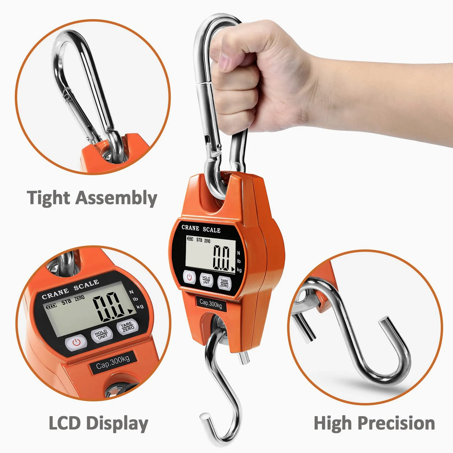 GRAM PRES Pèse-bagages numérique, portable, 300 kg, pour valise, pêche, chasse en plein air, écran LCD
