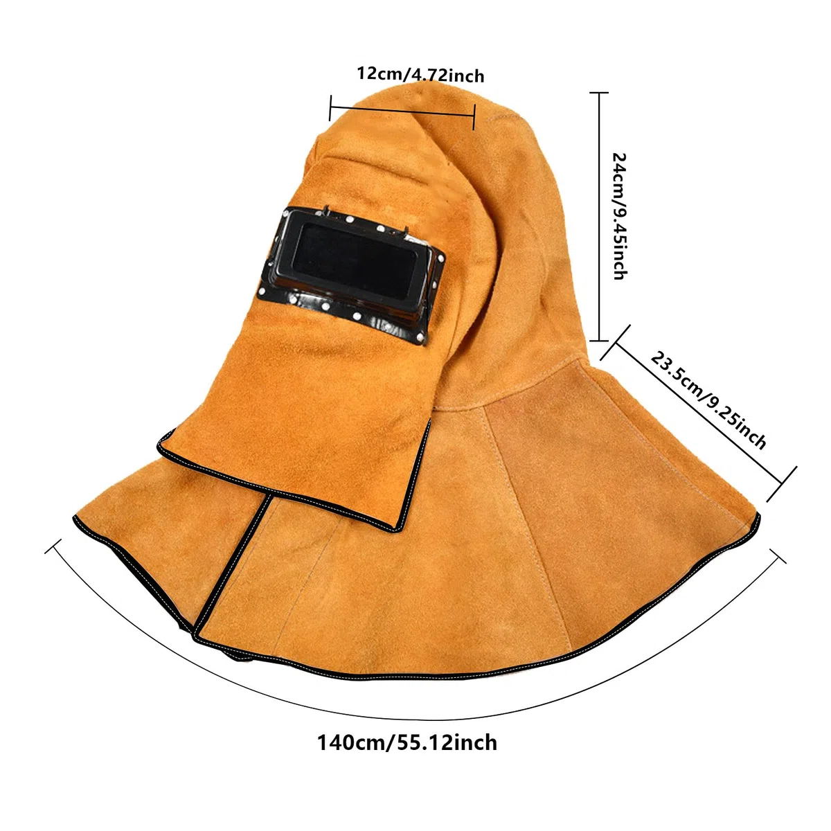 CDIYTOOL Capuche en cuir de vachette, casque de soudure avec filtre à obscurcissement automatique solaire, masque de soudure en cuir de vachette avec protection pour le cou et les épaules