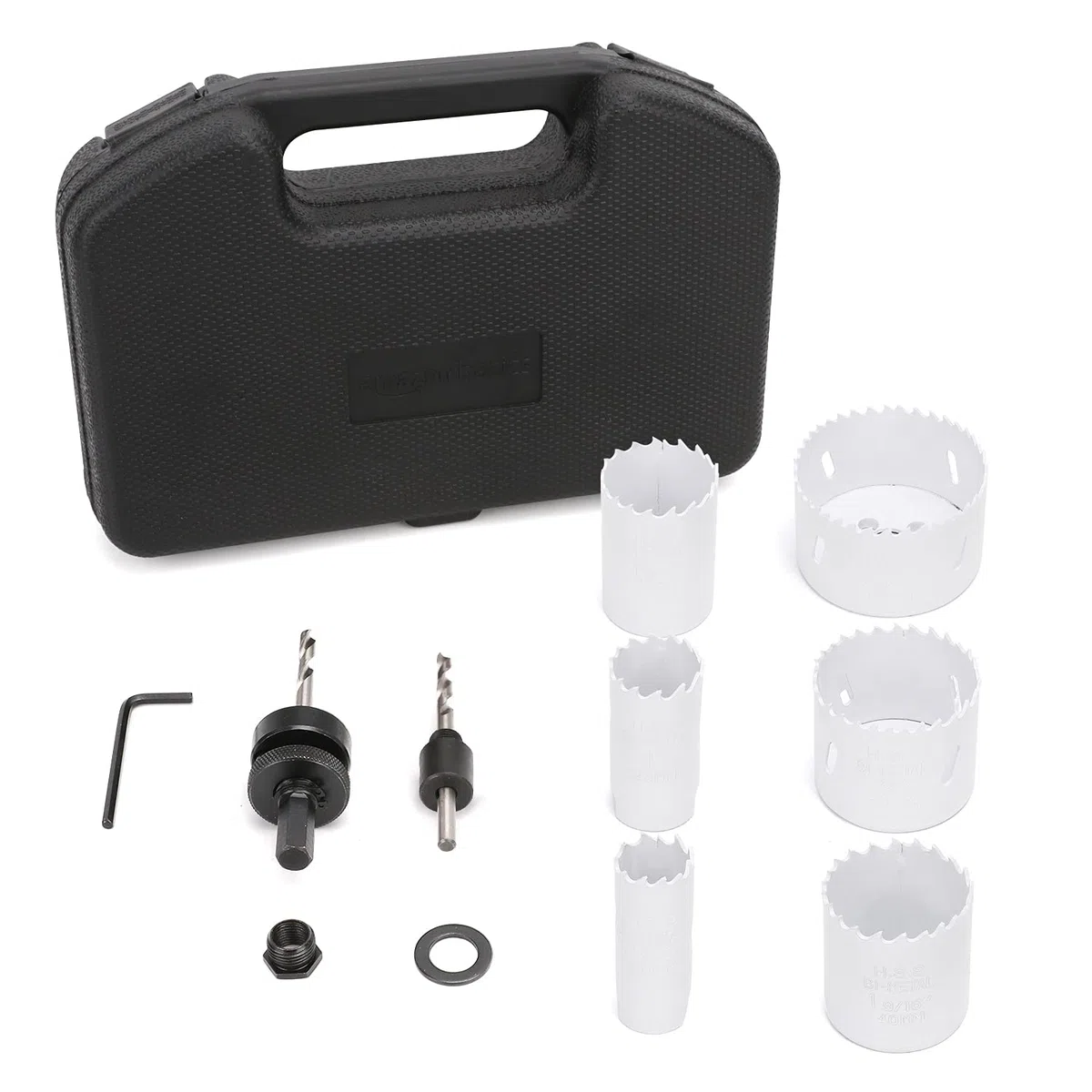 Amazon Basics Kit de 9 pièces pour scie cloche en acier rapide bimétallique avec étui de transport, 20 mm à 68 mm, Noir, 25/32" to 2-11/16”