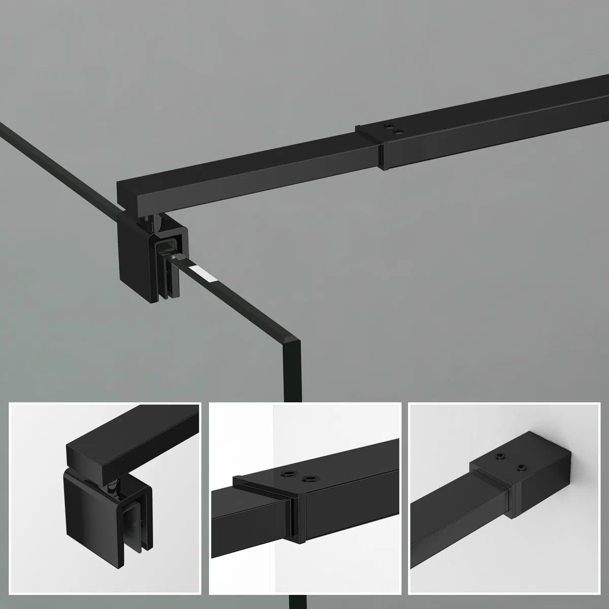 Barre de stabilisation télescopique réglable 73 à 123 cm, utilisée pour paroi de douche en verre, barre de stabilisation accessible épaisseur de verre 8 mm à 10 mm, barre de support carrée noire