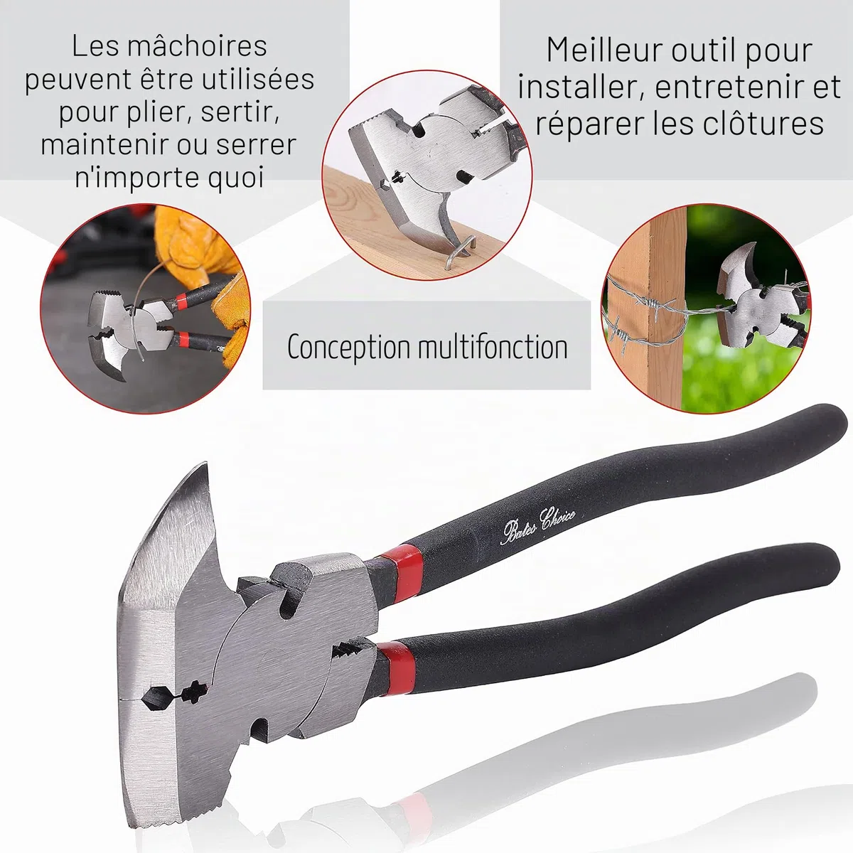 Bates - Pince de clôture - Multi-outils pour clôtures de barbelés - Pince coupante pour clôture, extracteur de clous - Pince coupante - 25,4 cm