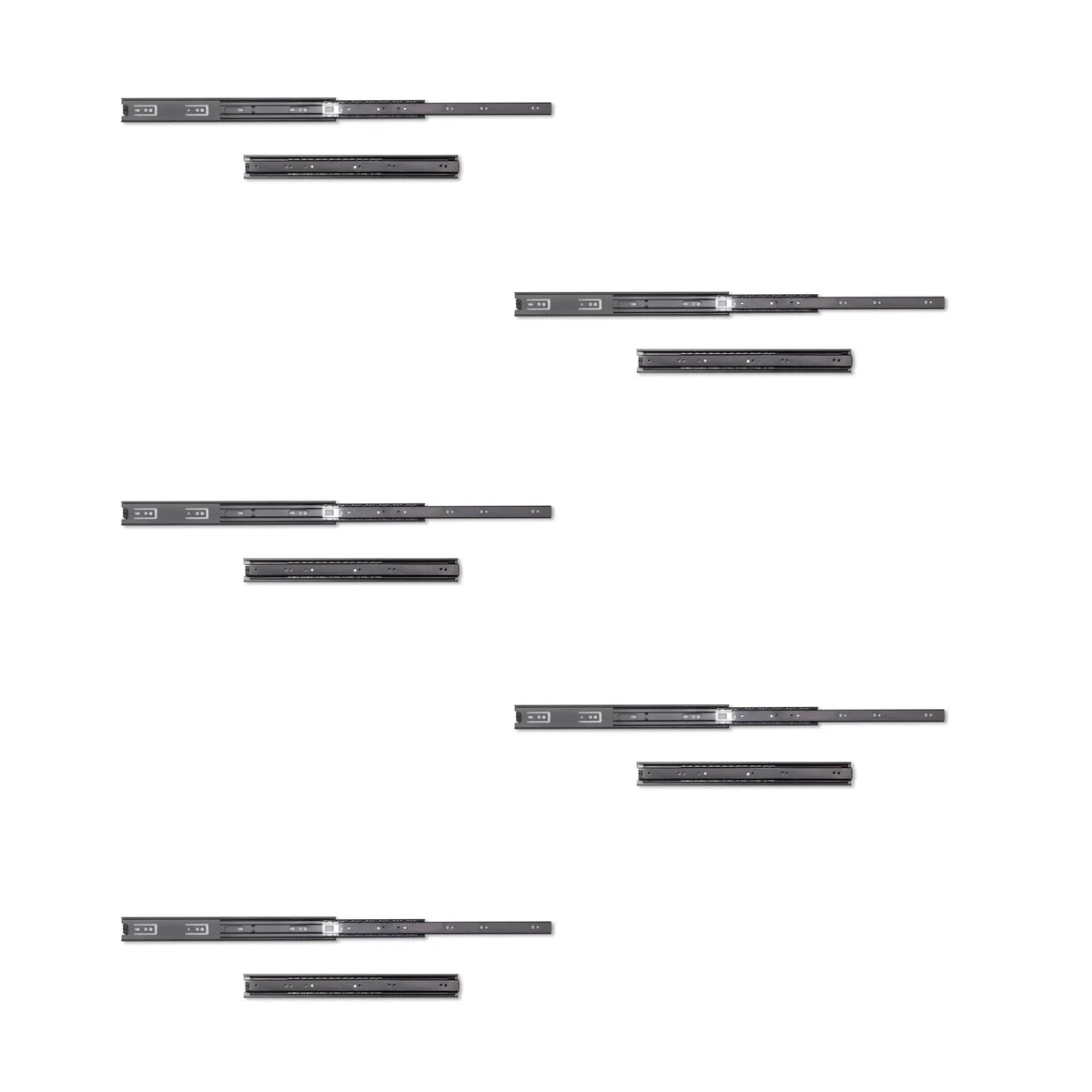 Emuca - Glissières pour tiroir avec roulement à billes 45mm x 400mm, Lot de 5 paires de coulisses à sortie totale, Noir