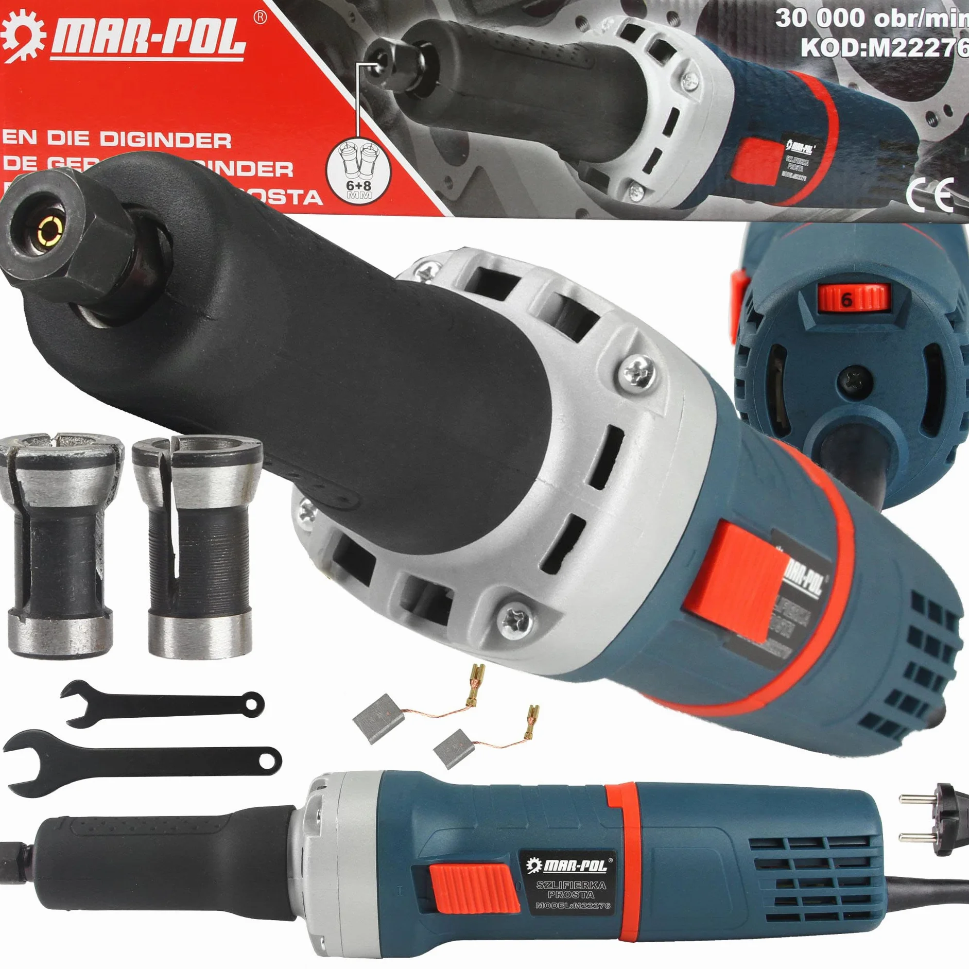 Meuleuse Axiale Droite Électrique 8 000 - 30 000 tr/min M22276 Noir Coudé