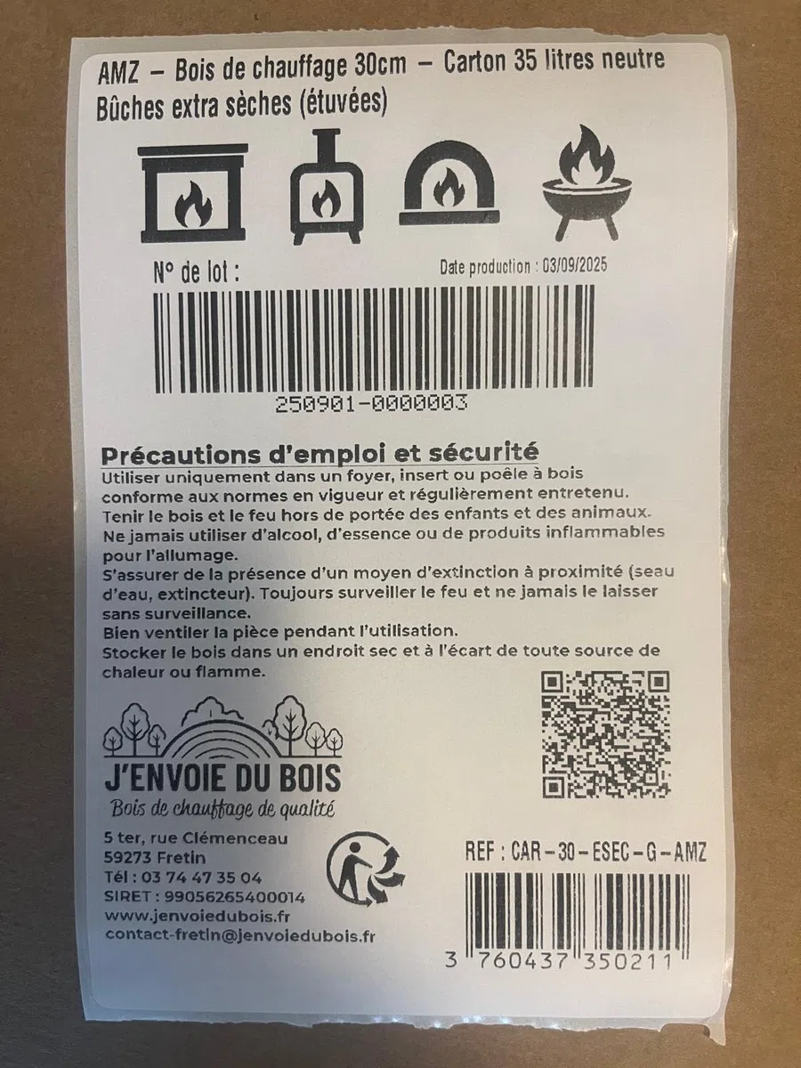 J'ENVOIE DU BOIS - Bois de Chauffage 30cm - Carton de 35 litres - Bûches Extra sèches (étuvées) - Poêle, Insert cheminée, brasero, Barbecue, Four à Pizza - Mélange Bois durs (hêtre, chêne, frêne)
